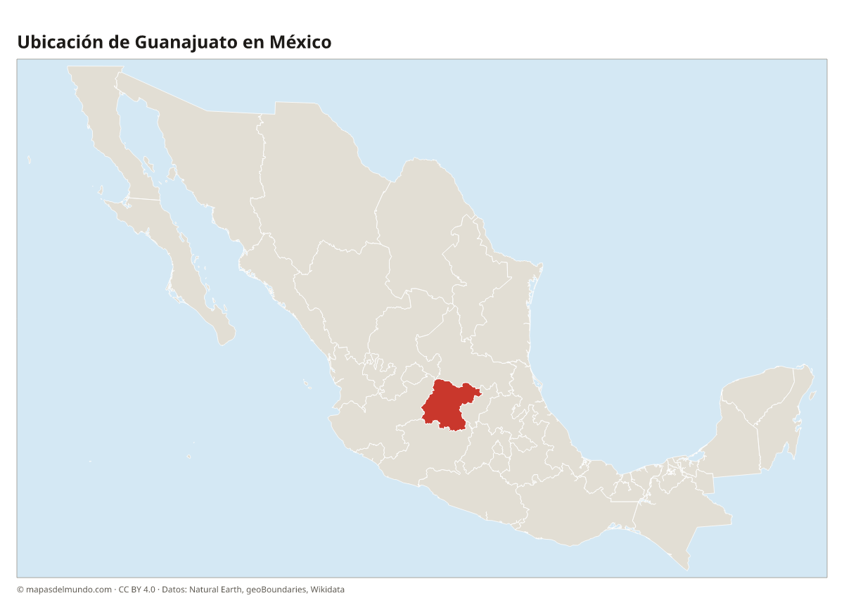 Ubicación de Guanajuato en el mapa de México