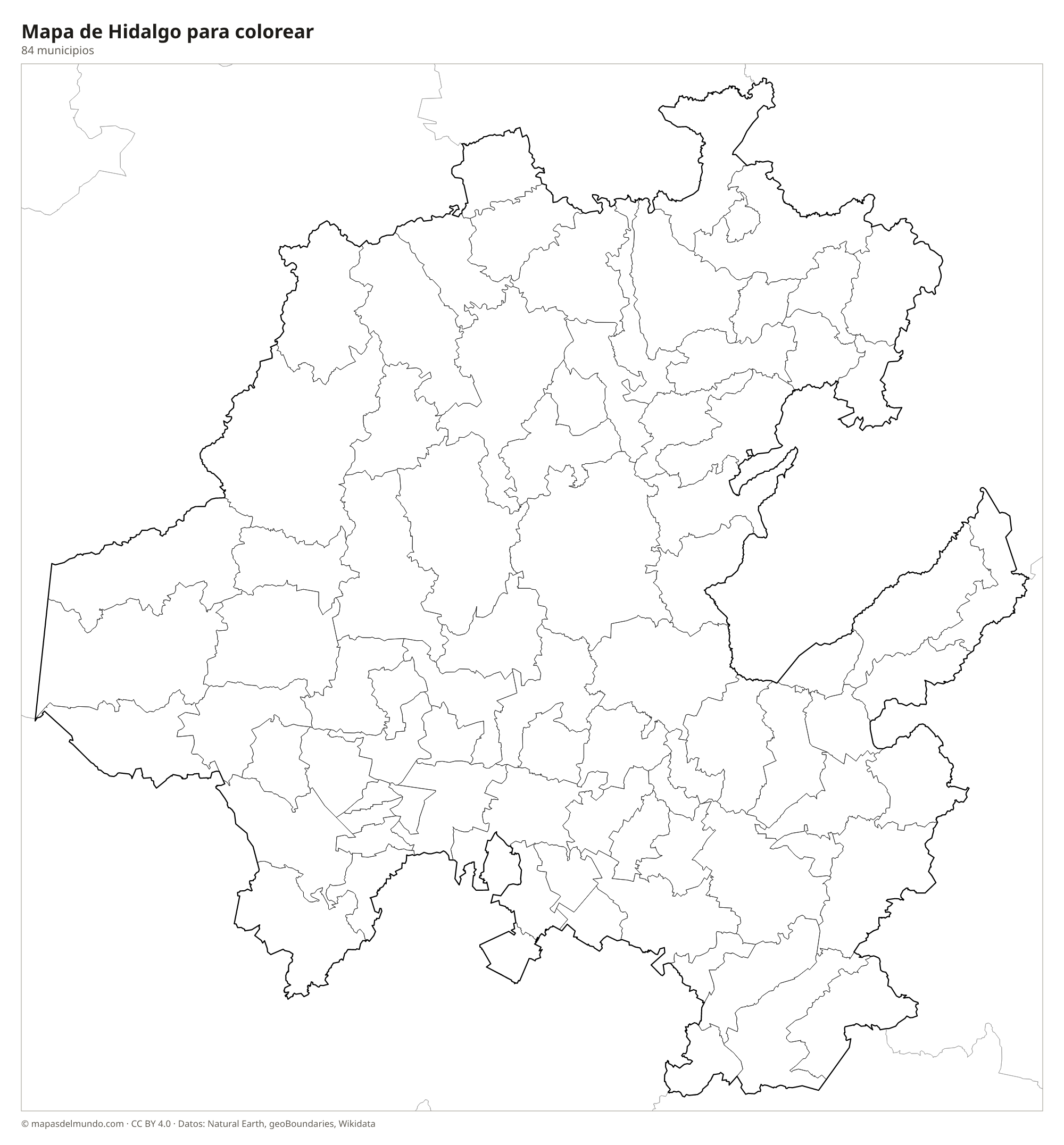 Mapa de Hidalgo para colorear
