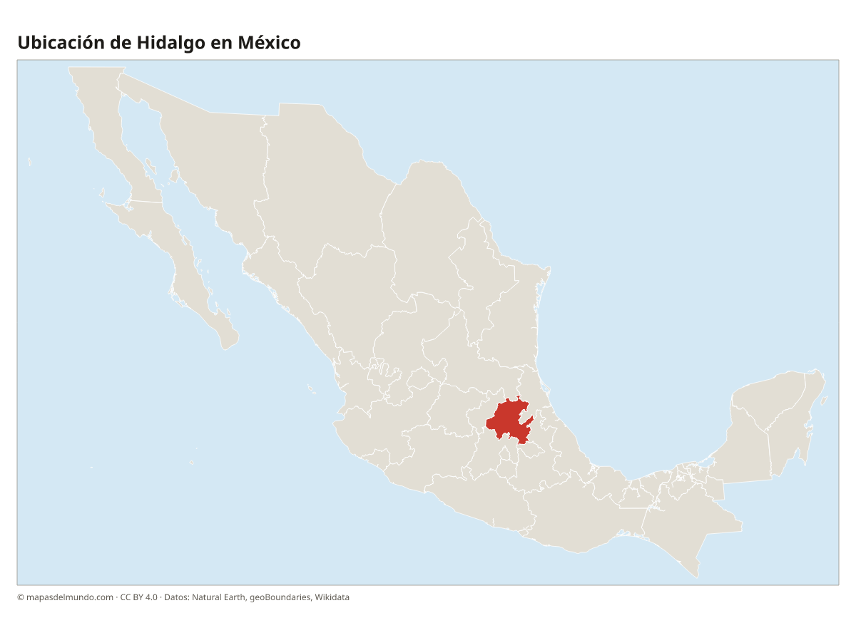 Ubicación de Hidalgo en el mapa de México