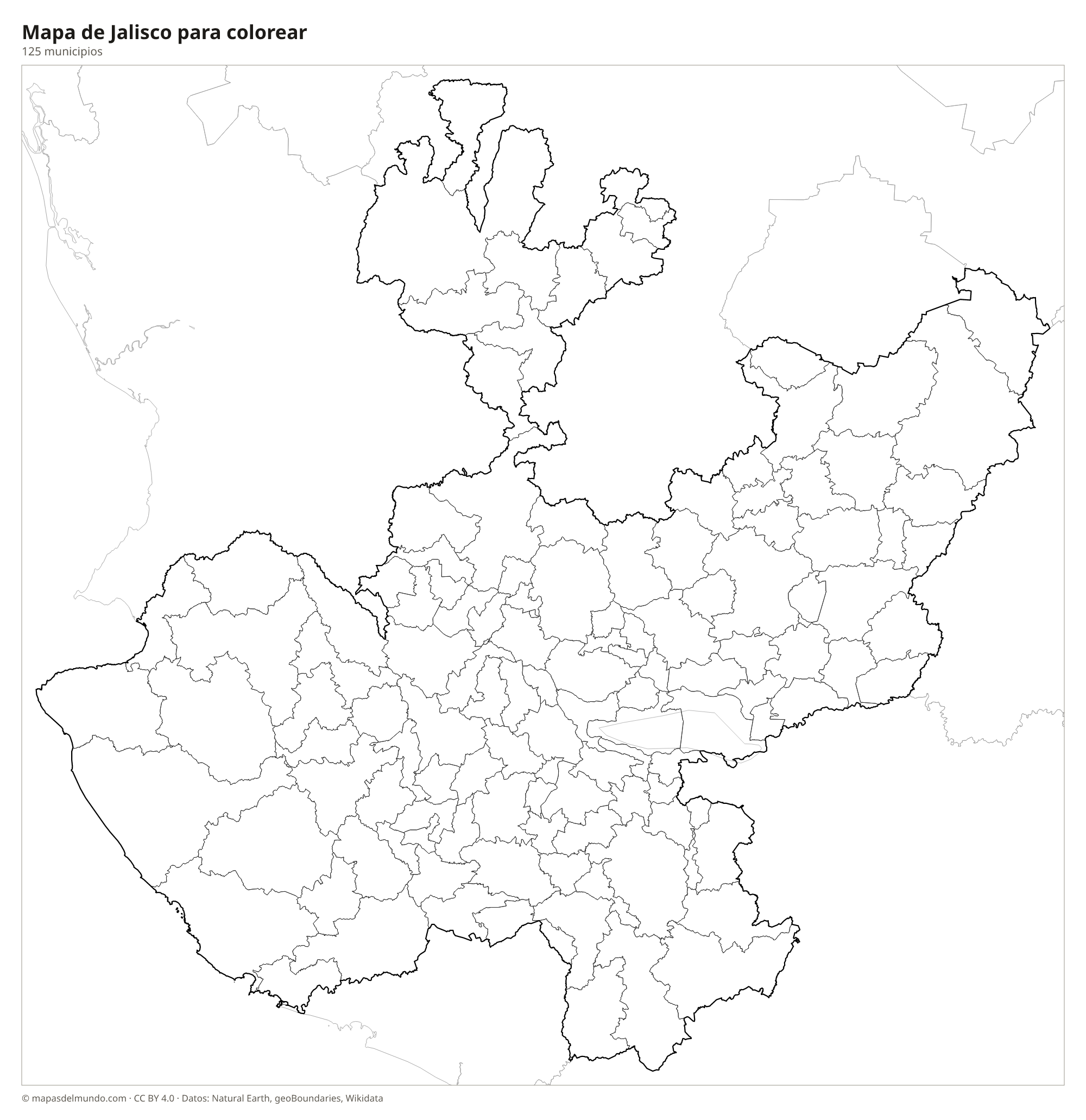 Mapa de Jalisco para colorear