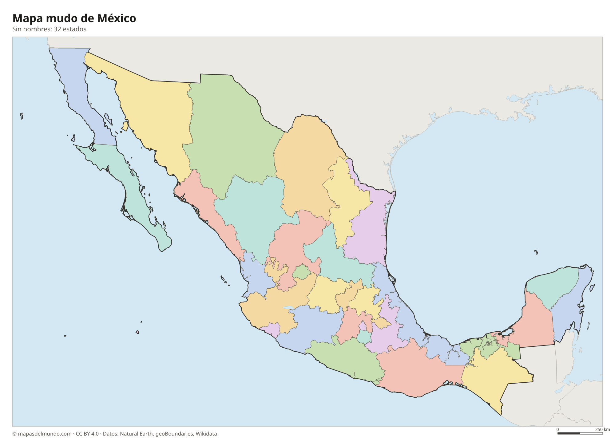 Mapa mudo de México sin nombres