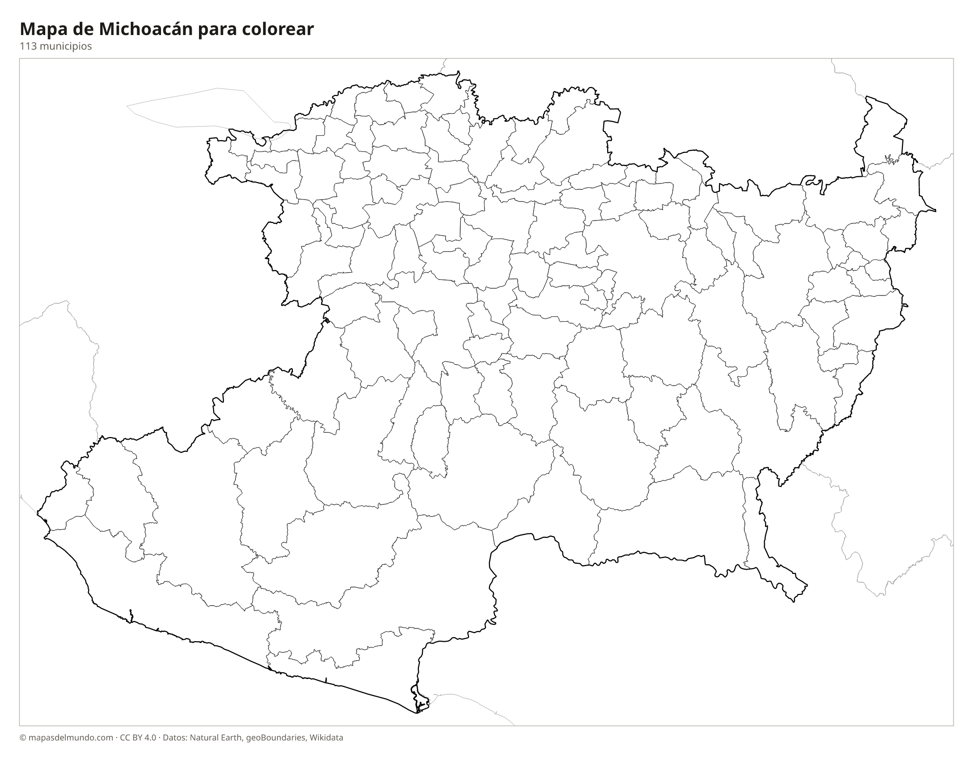 Mapa de Michoacán para colorear