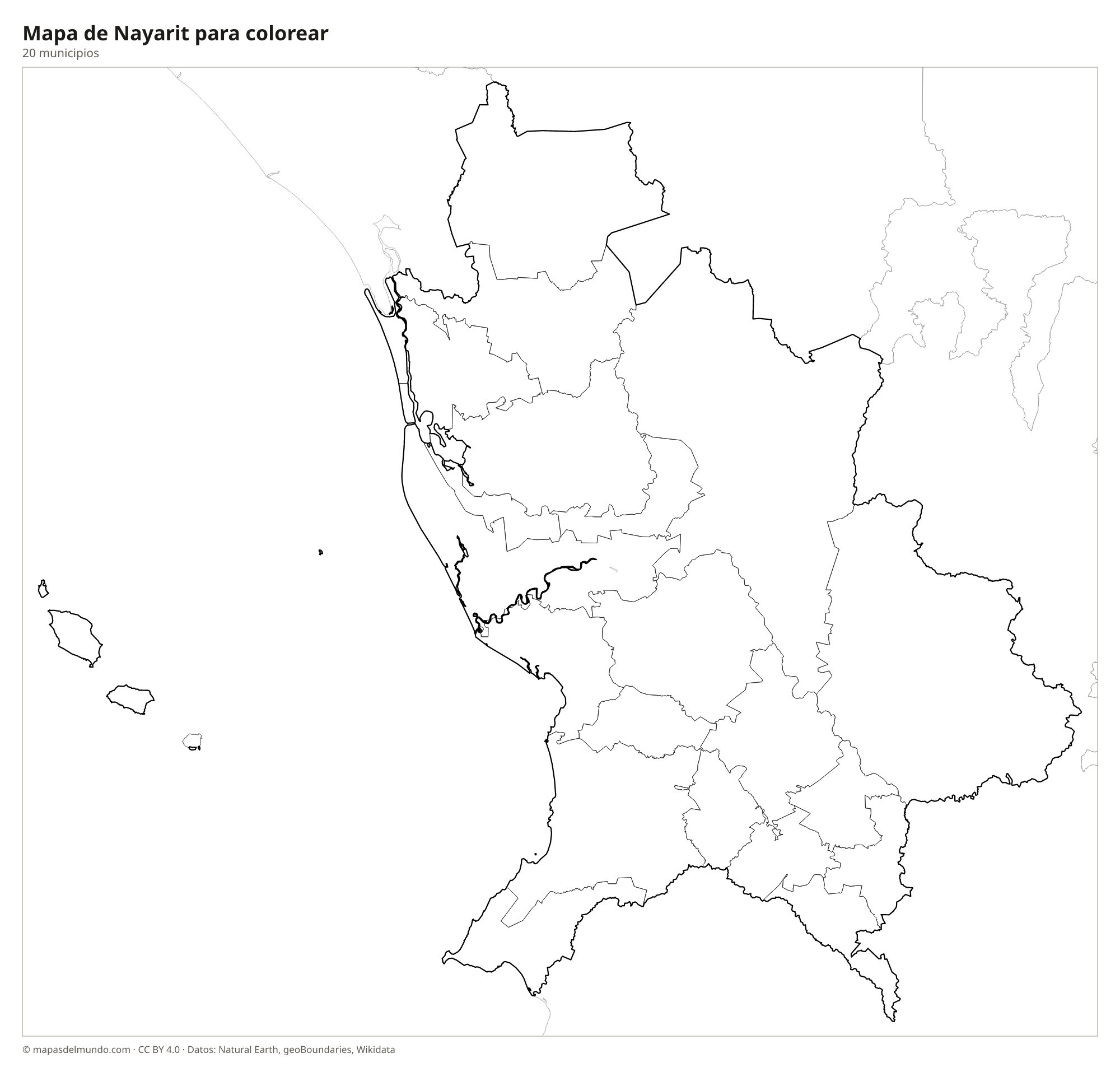 Mapa de Nayarit para colorear