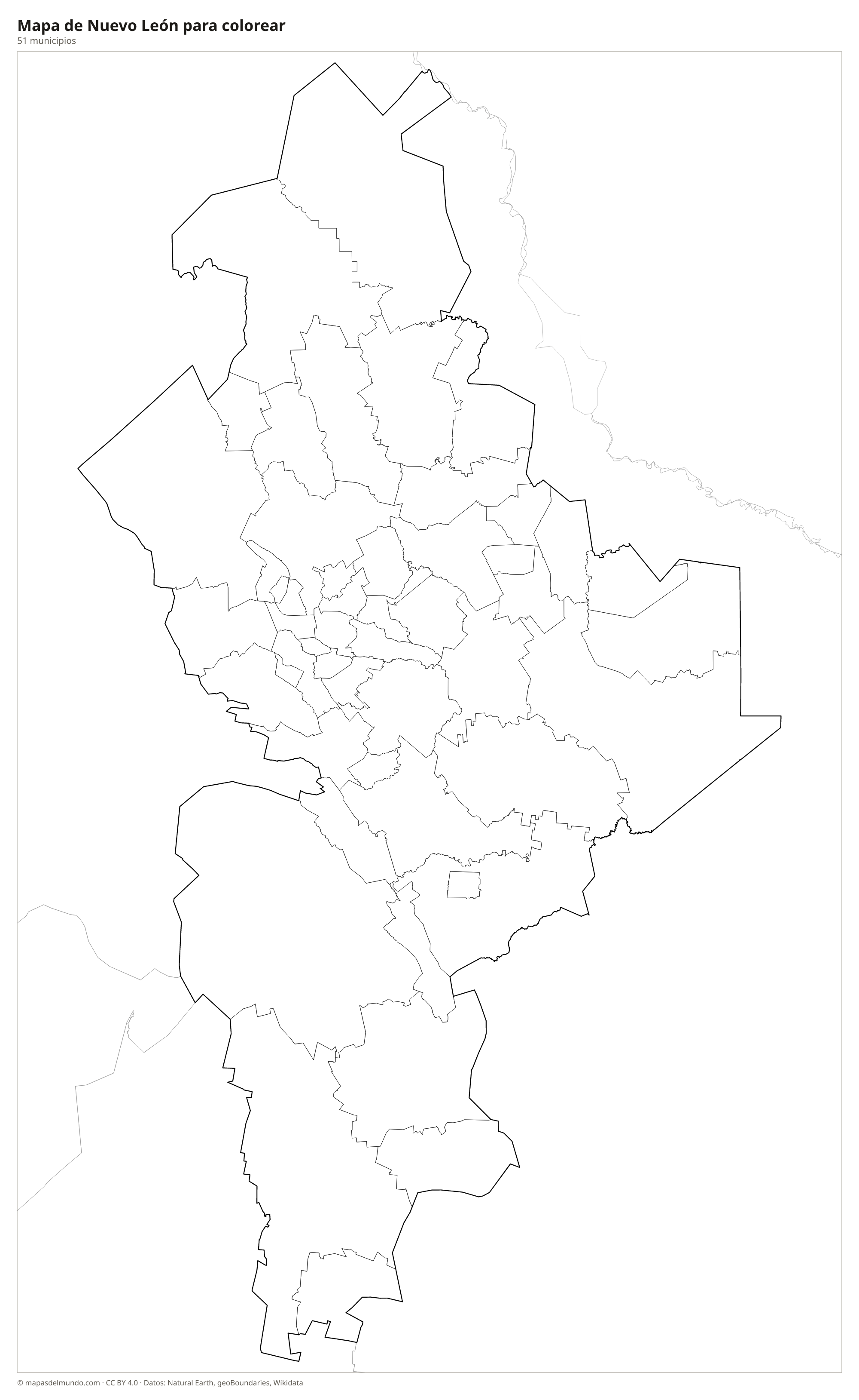 Mapa de Nuevo León para colorear