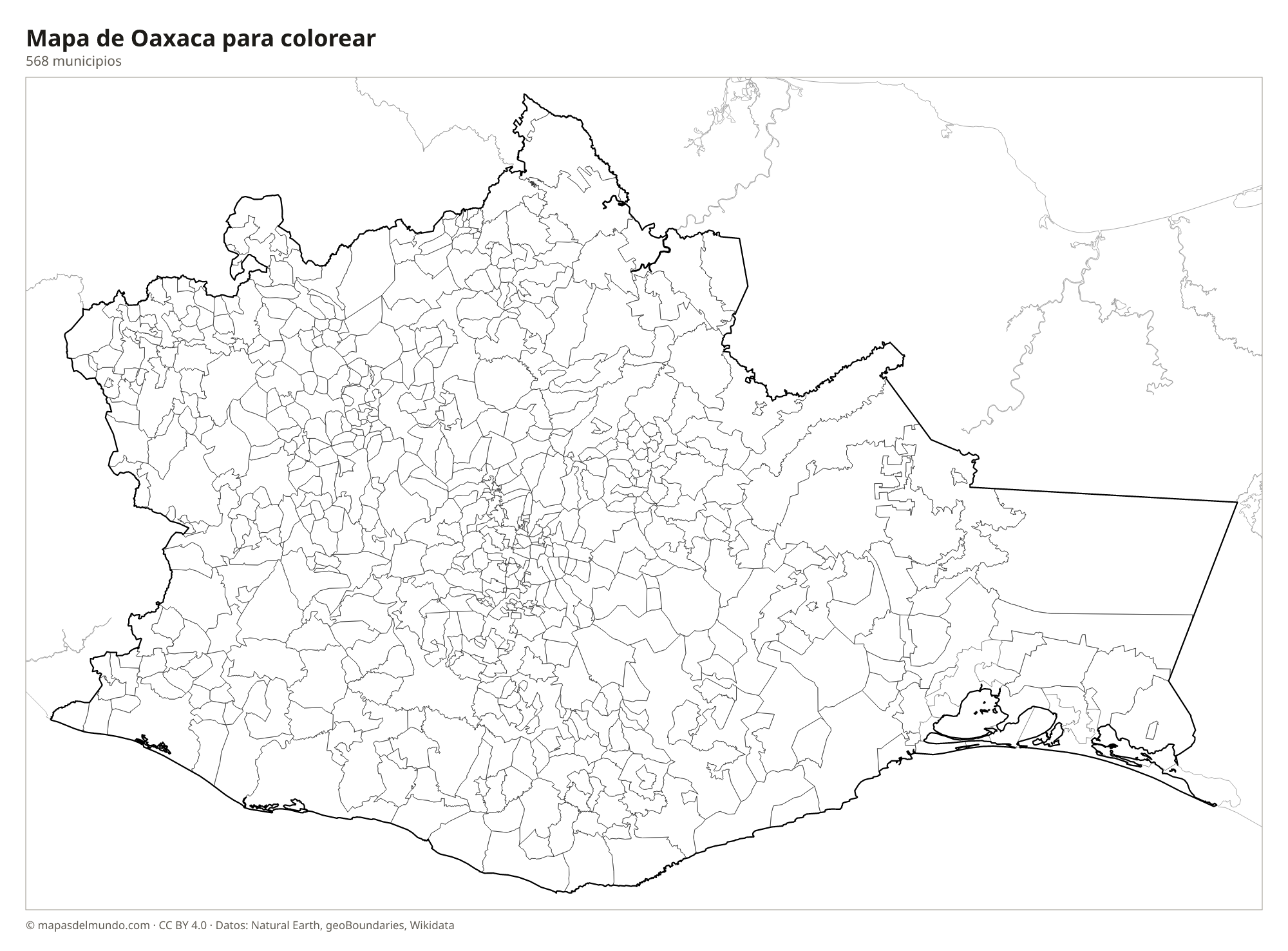 Mapa de Oaxaca para colorear