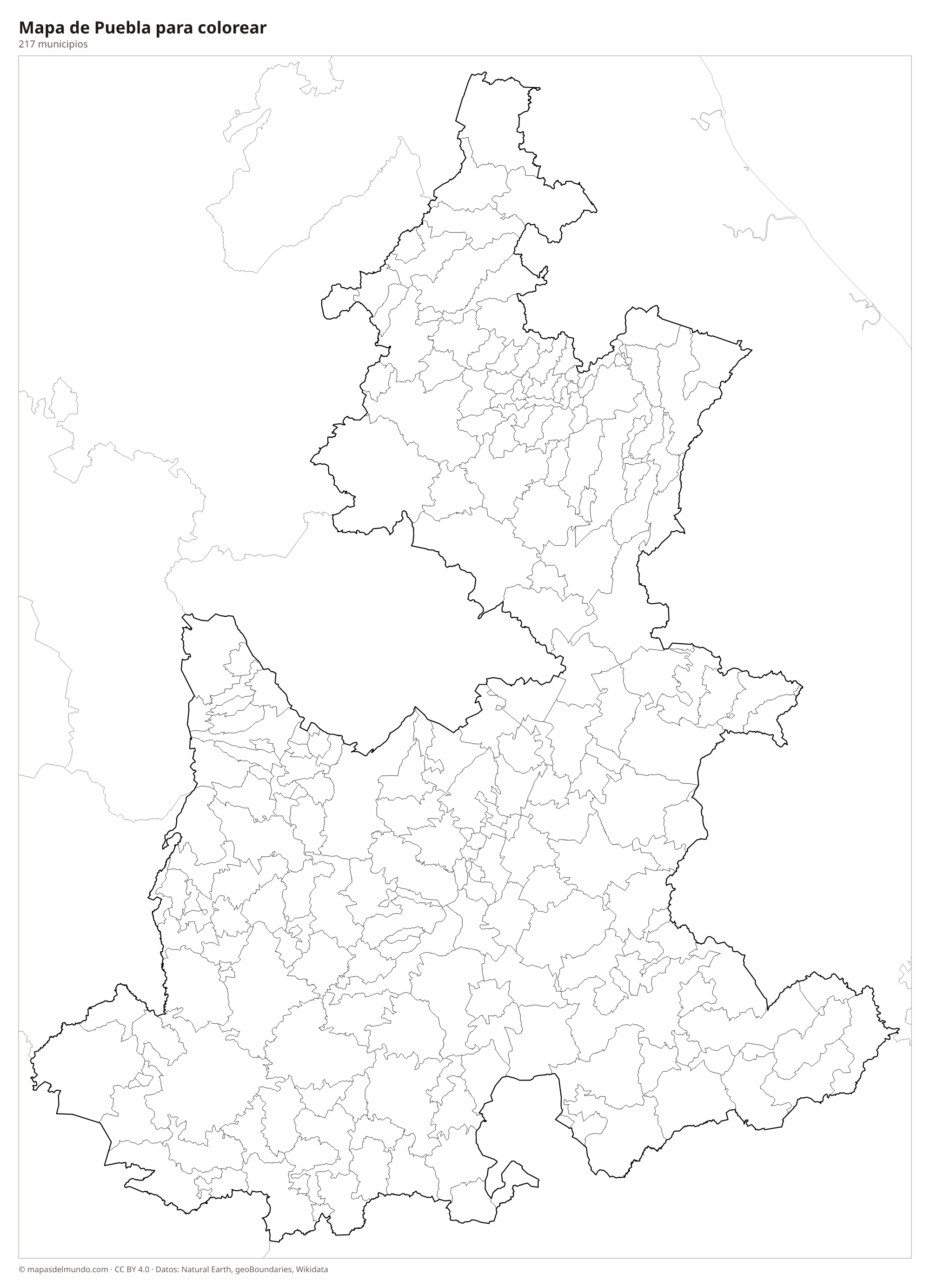 Mapa de Puebla para colorear