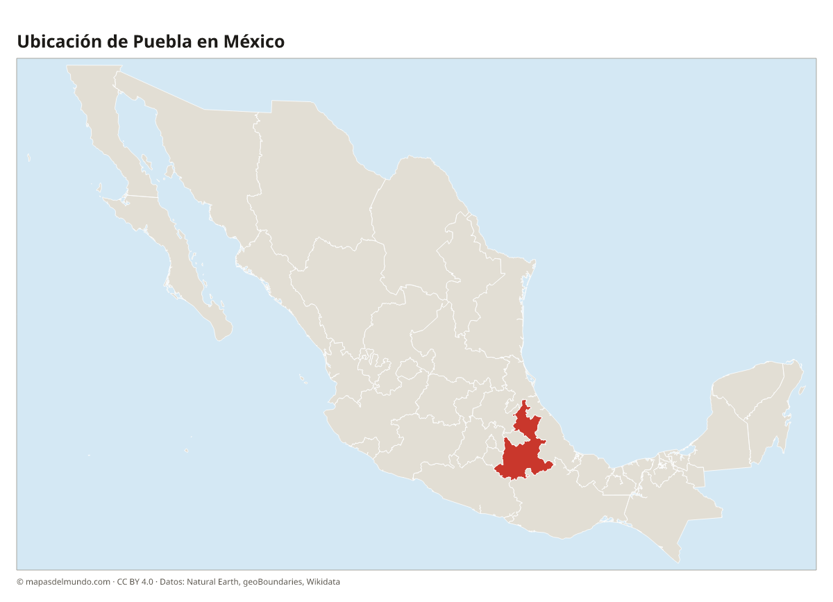 Ubicación de Puebla en el mapa de México