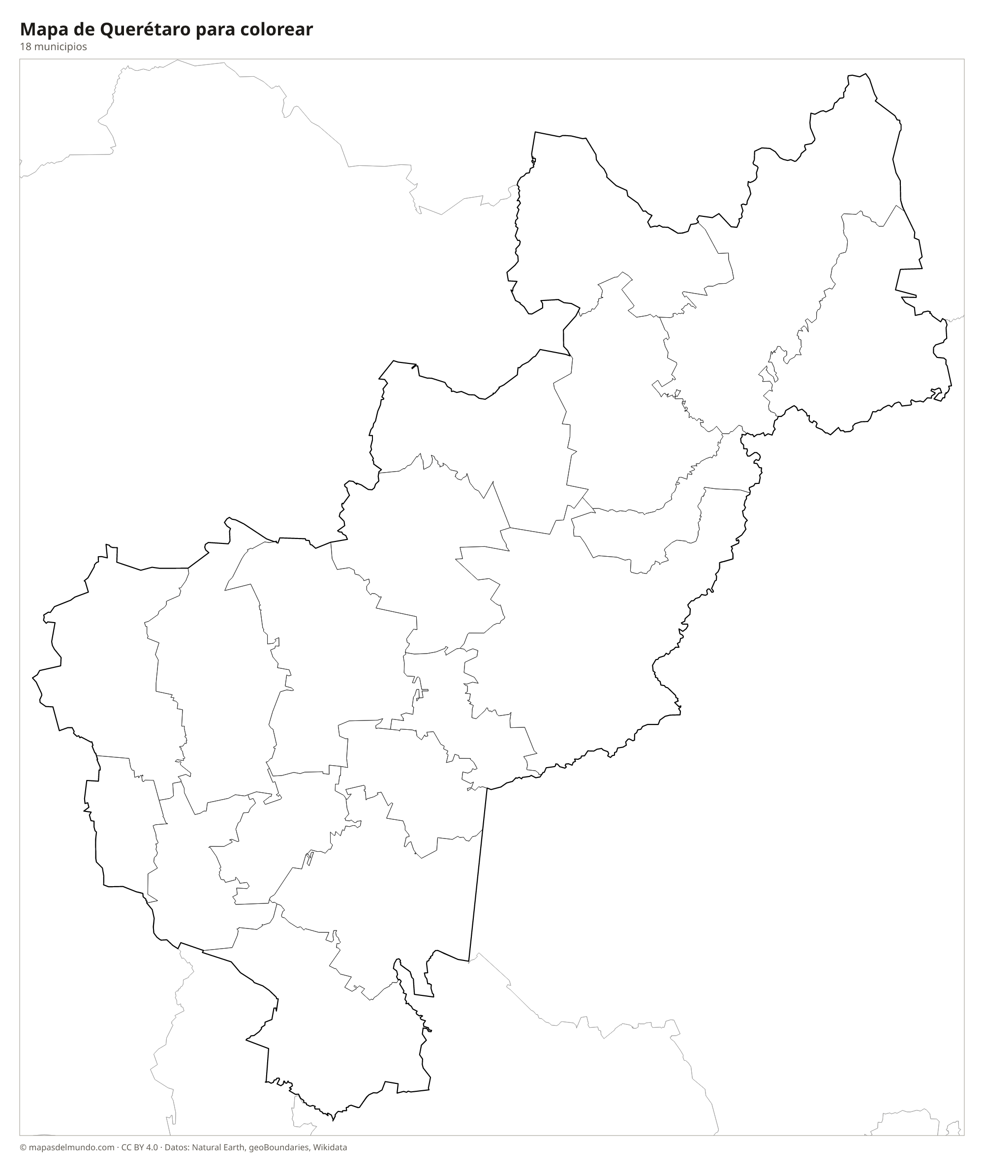 Mapa de Querétaro para colorear