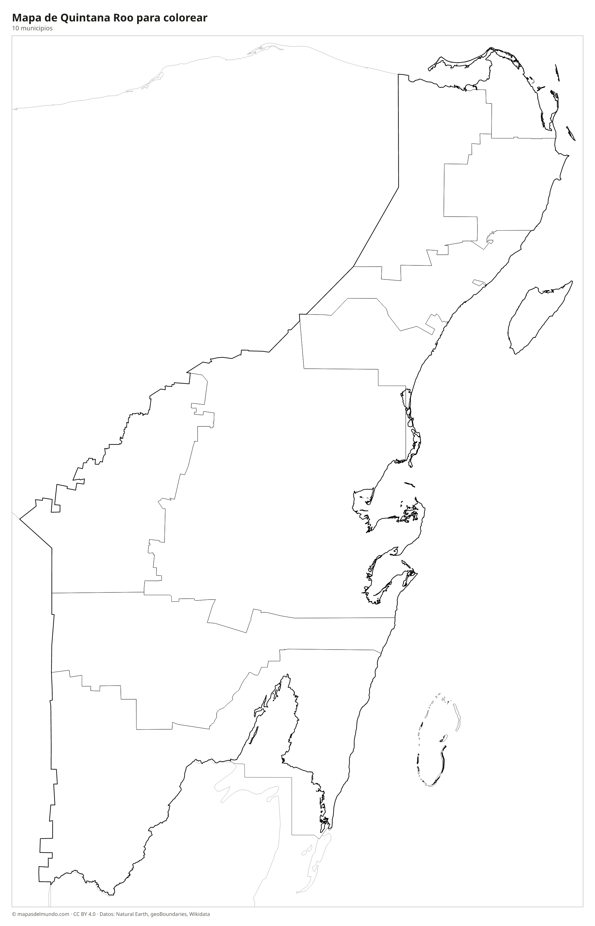 Mapa de Quintana Roo para colorear