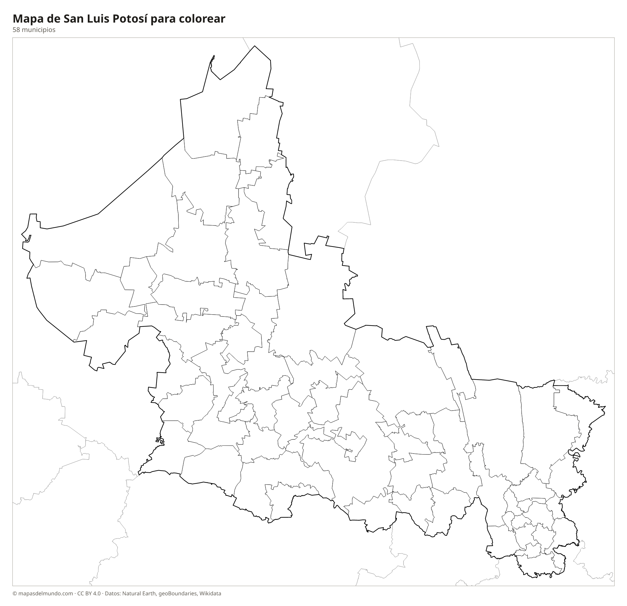 Mapa de San Luis Potosí para colorear