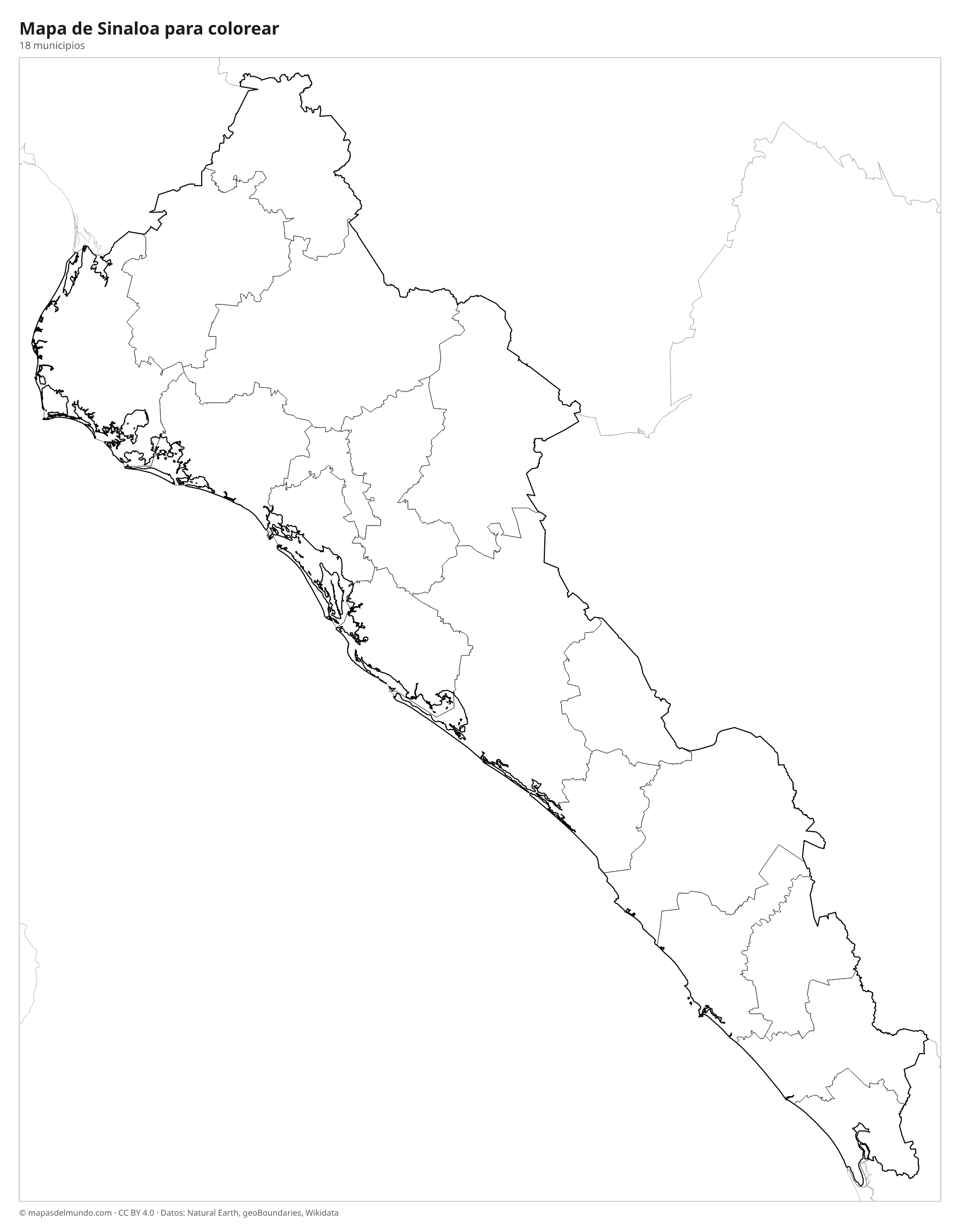 Mapa de Sinaloa para colorear