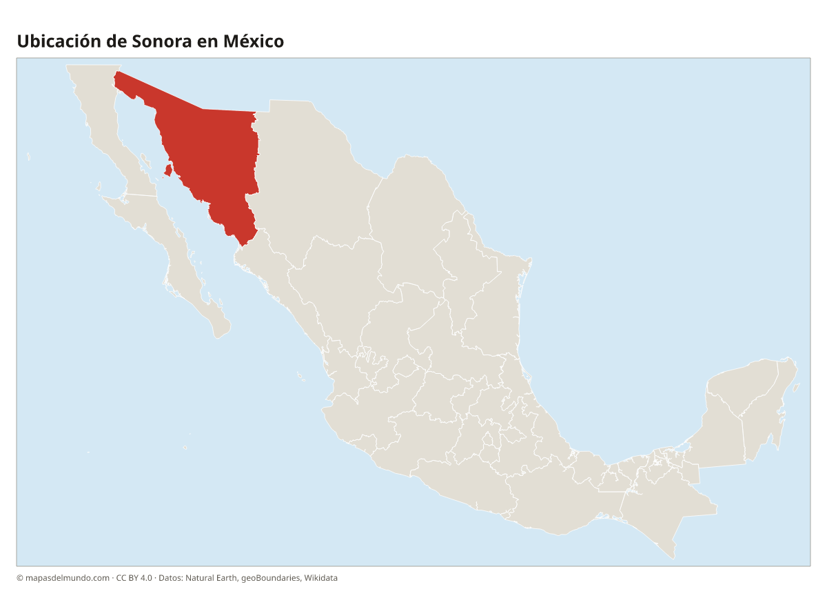 Ubicación de Sonora en el mapa de México