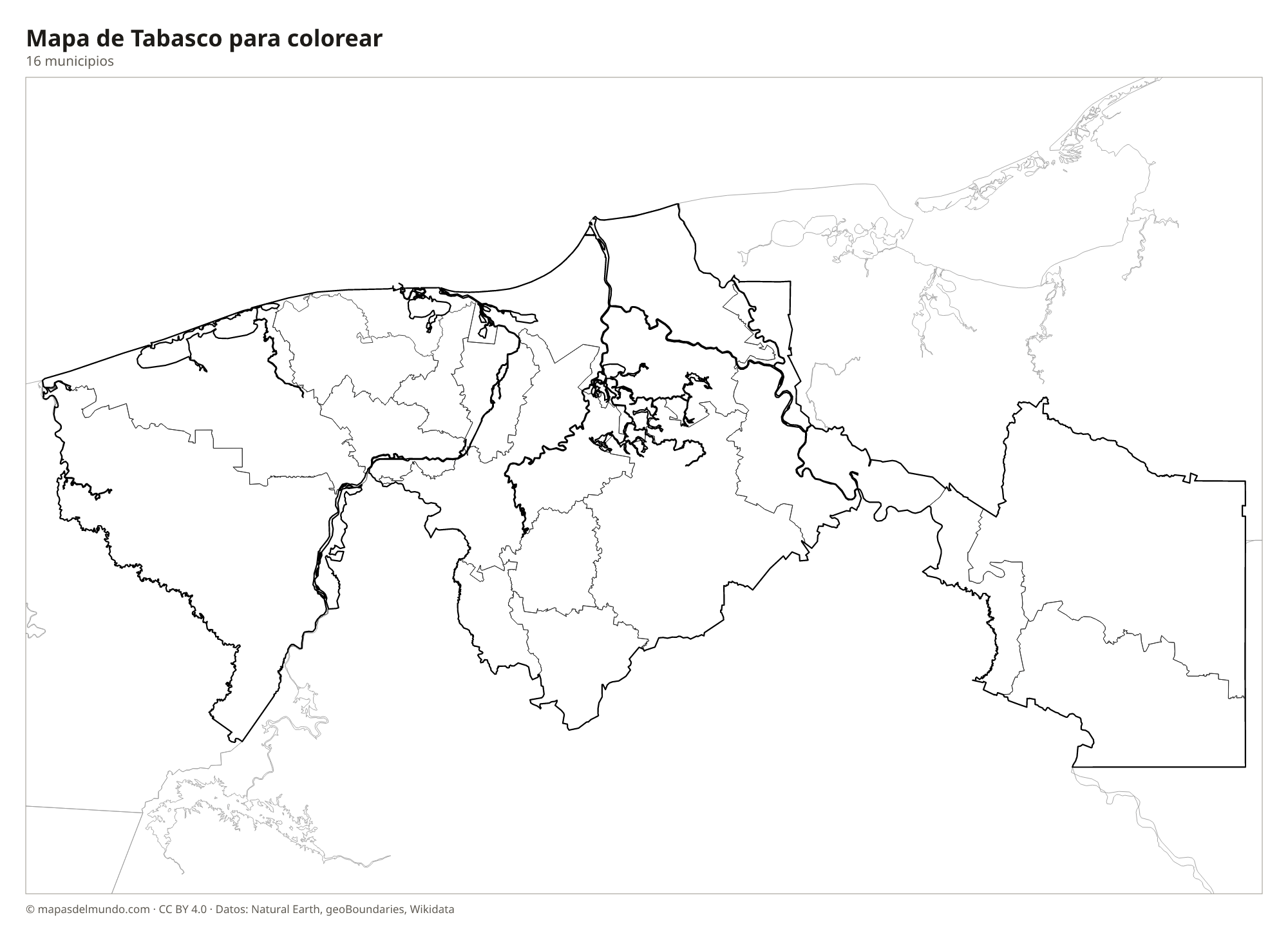 Mapa de Tabasco para colorear