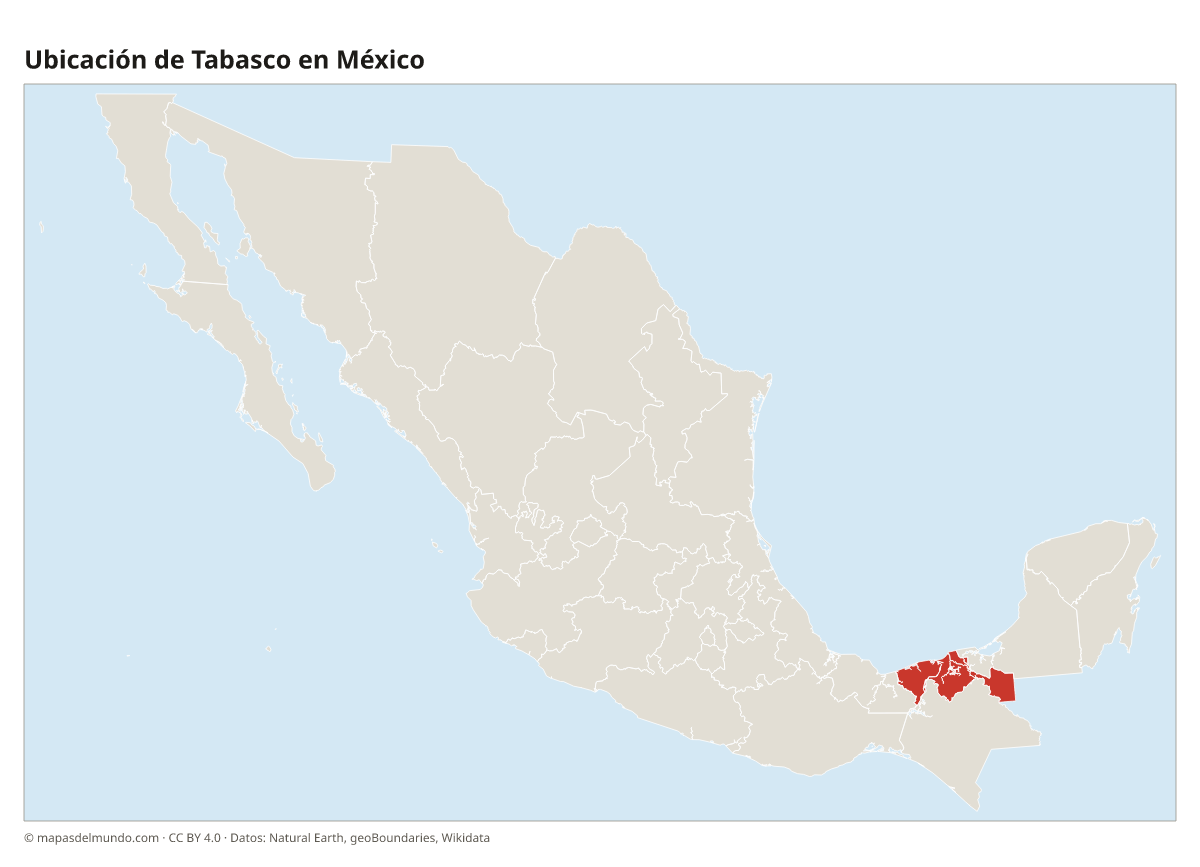 Ubicación de Tabasco en el mapa de México