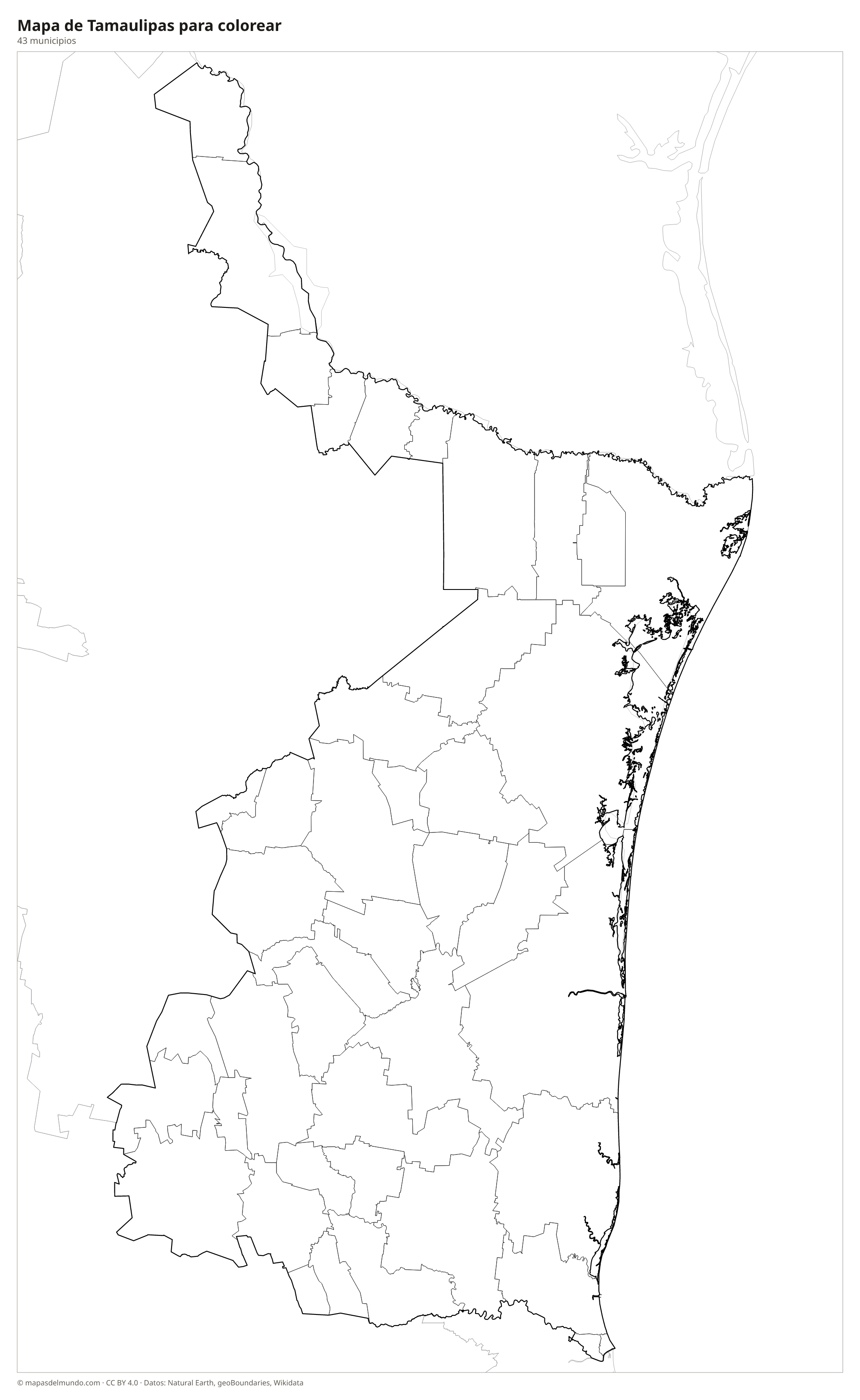 Mapa de Tamaulipas para colorear