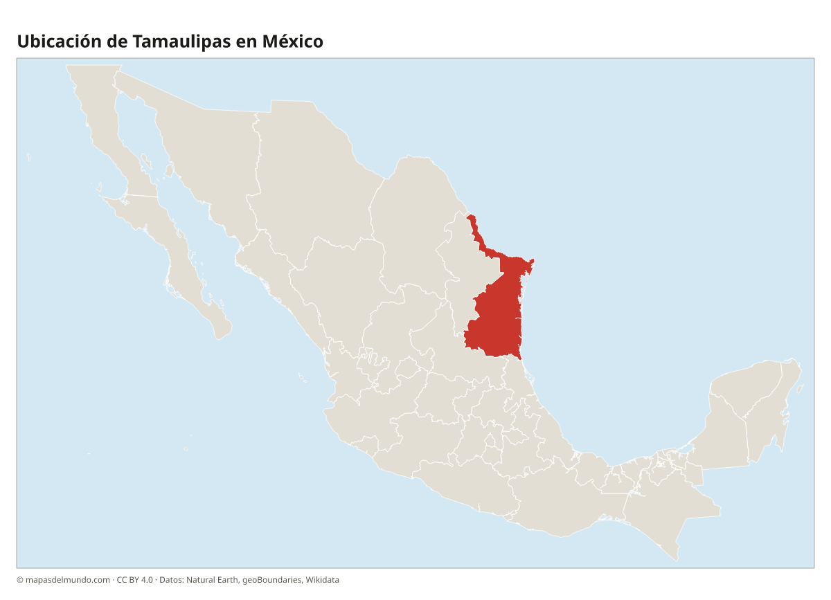 Ubicación de Tamaulipas en el mapa de México
