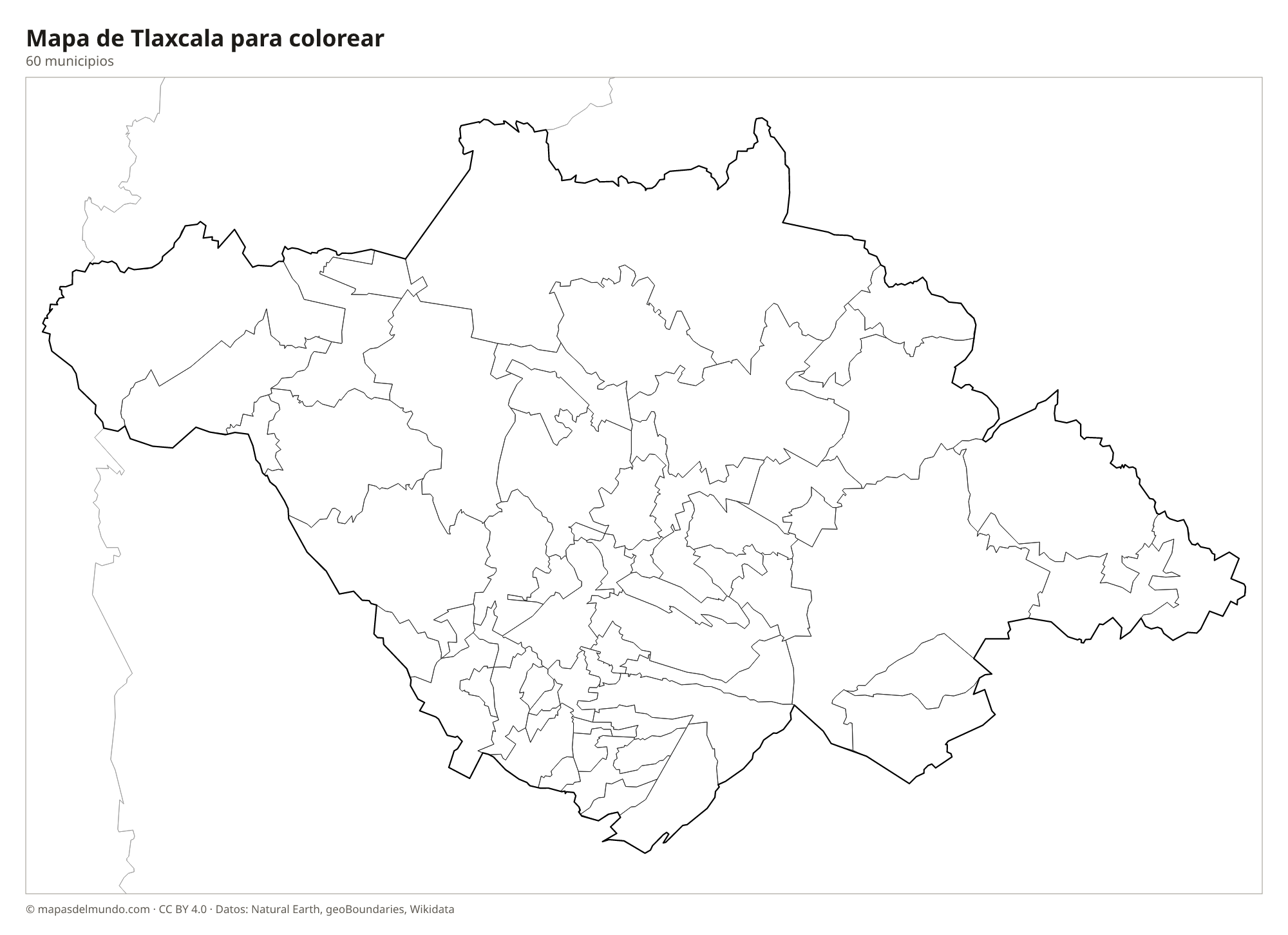 Mapa de Tlaxcala para colorear