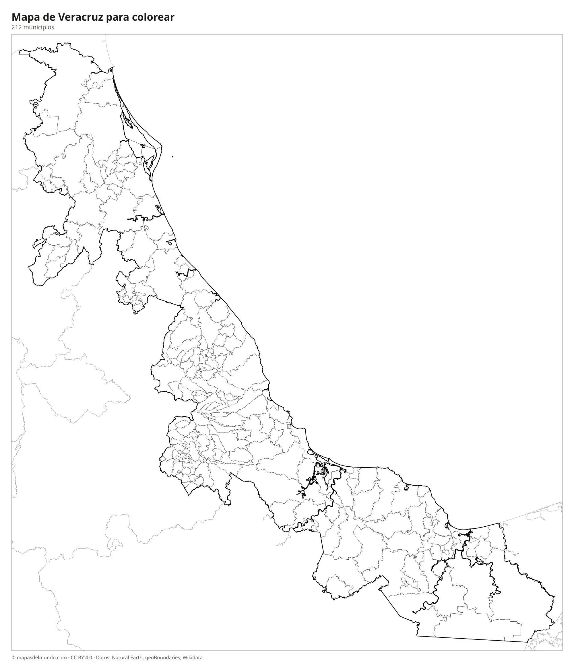 Mapa de Veracruz para colorear