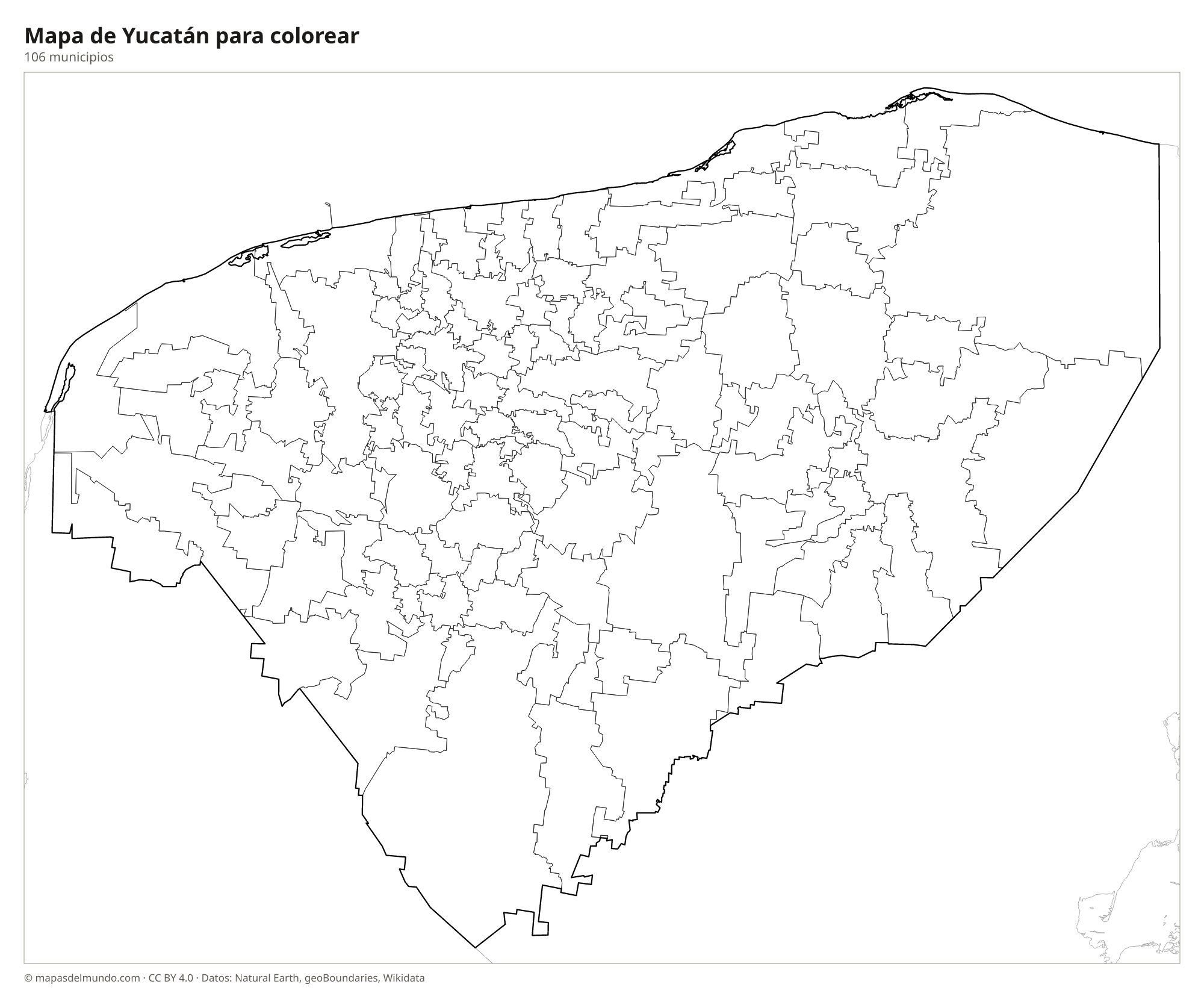 Mapa de Yucatán para colorear
