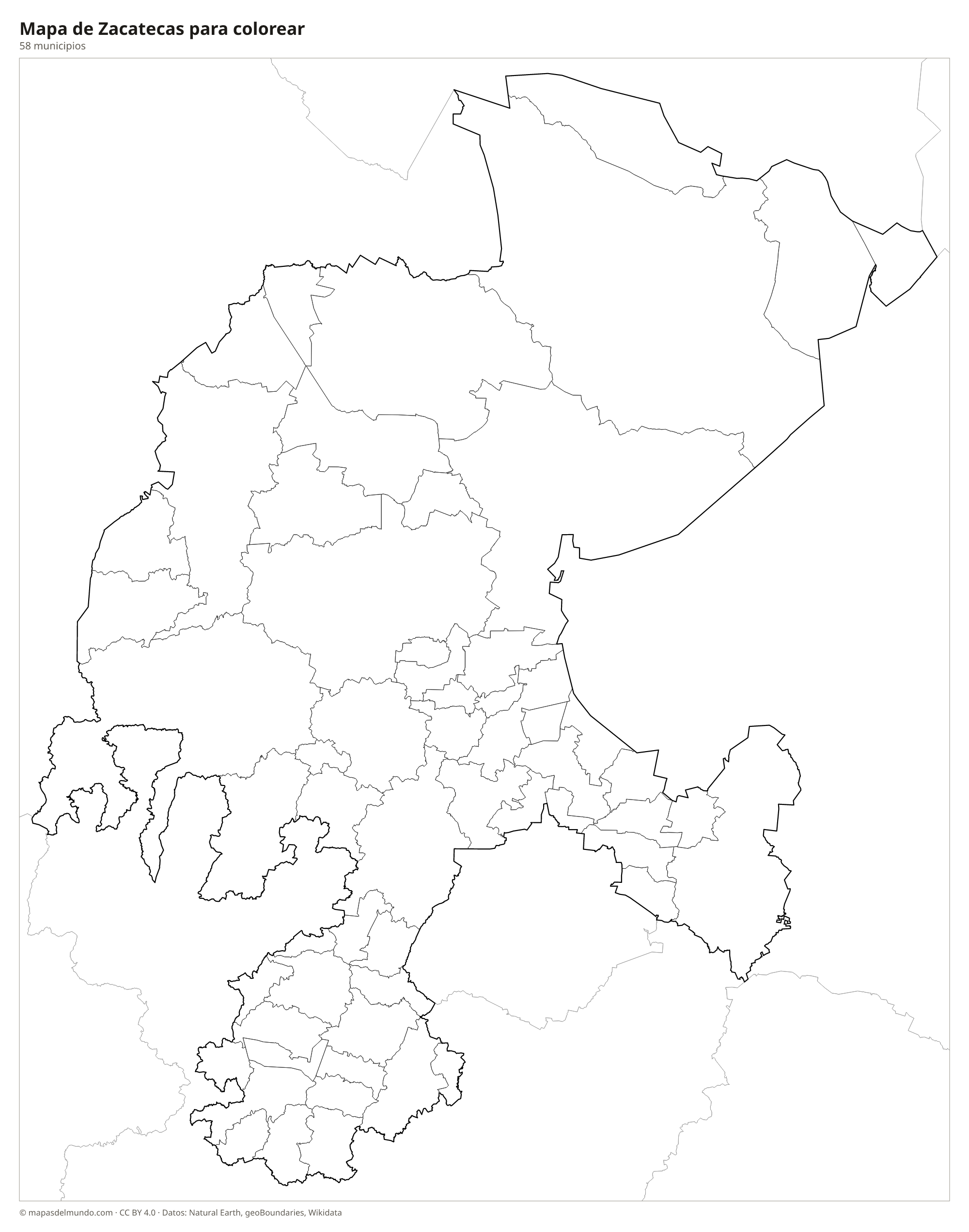 Mapa de Zacatecas para colorear