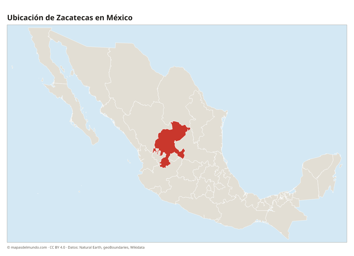 Ubicación de Zacatecas en el mapa de México