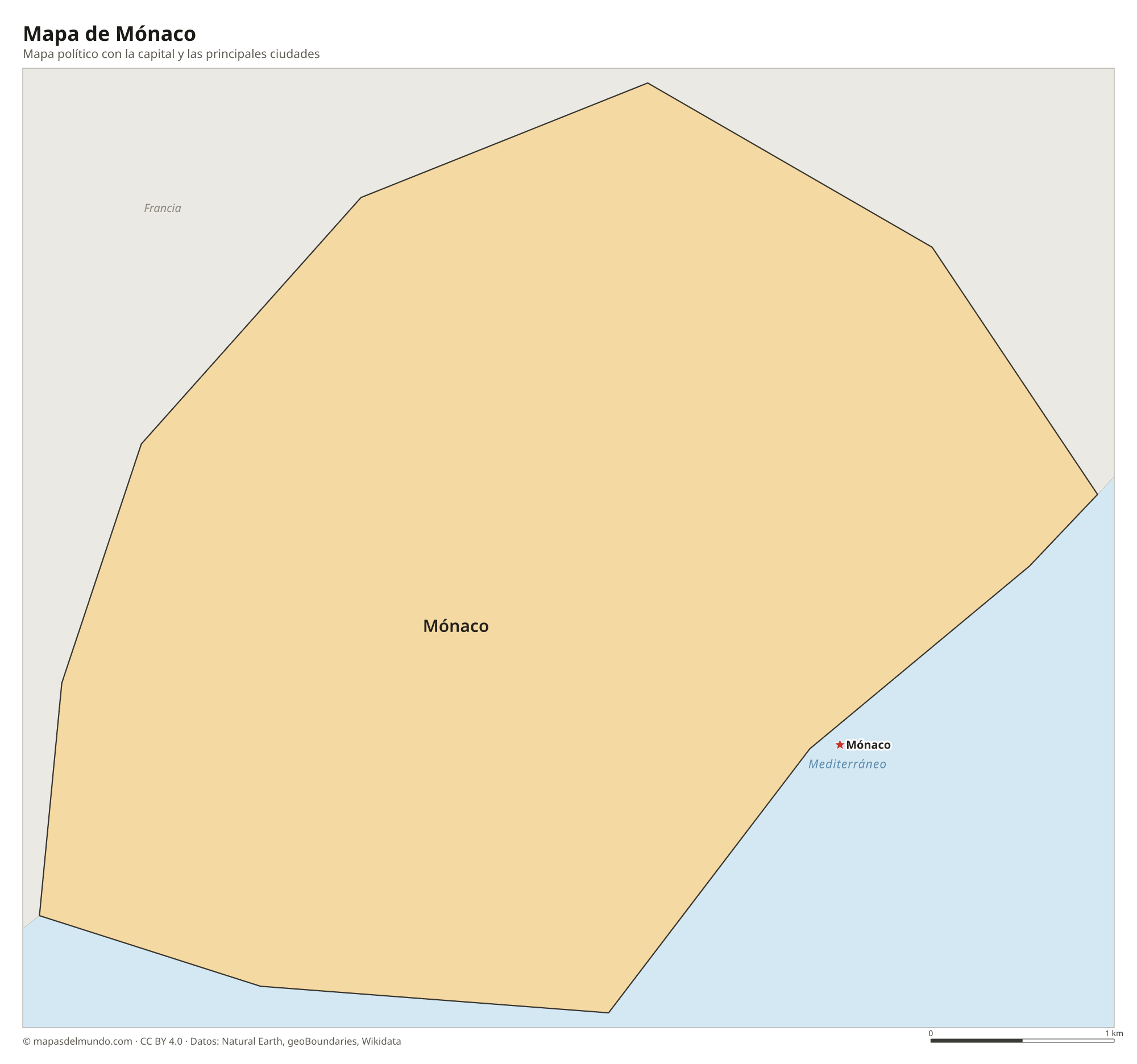 Mapa político de Mónaco con la capital Mónaco