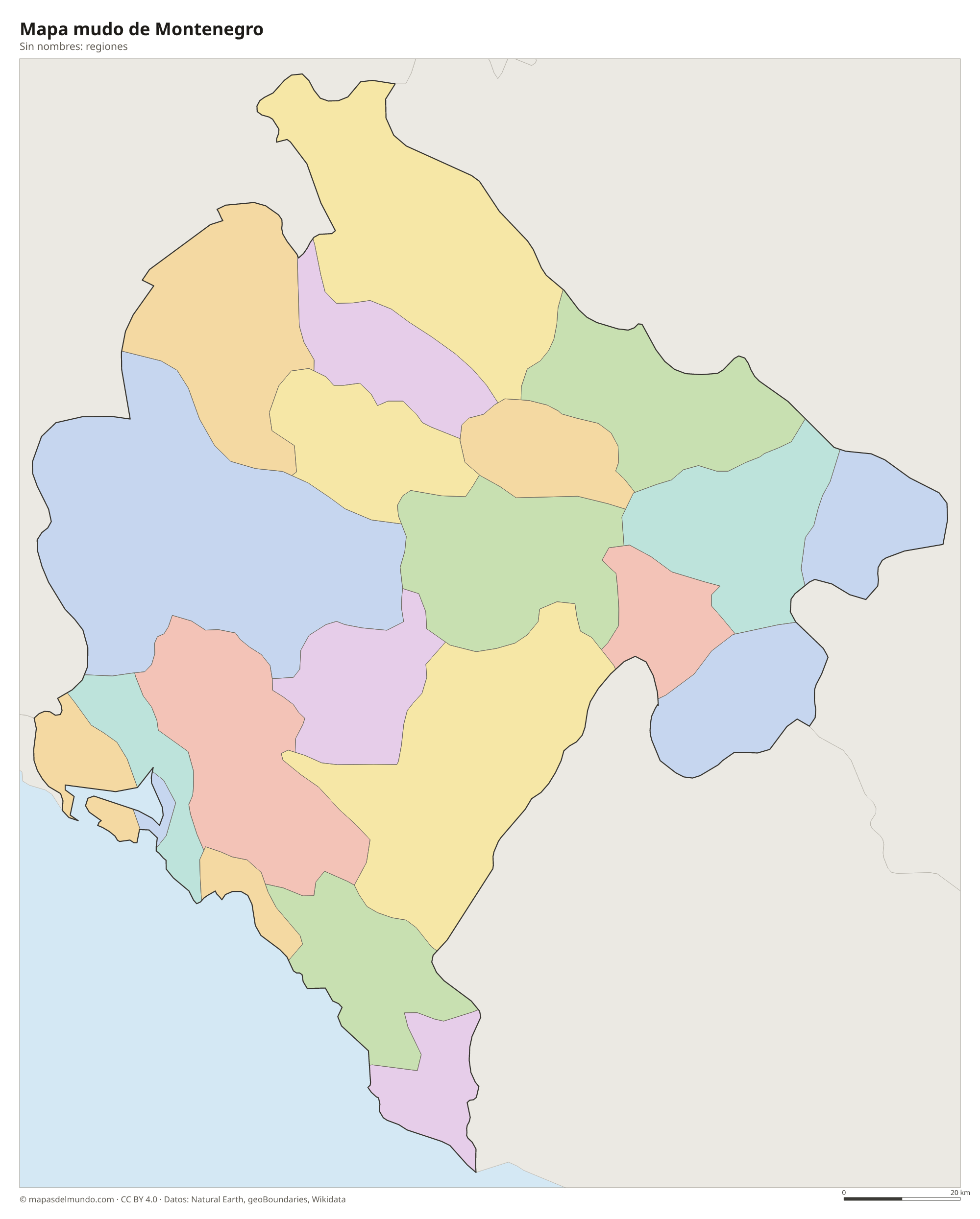 Mapa mudo de Montenegro sin nombres
