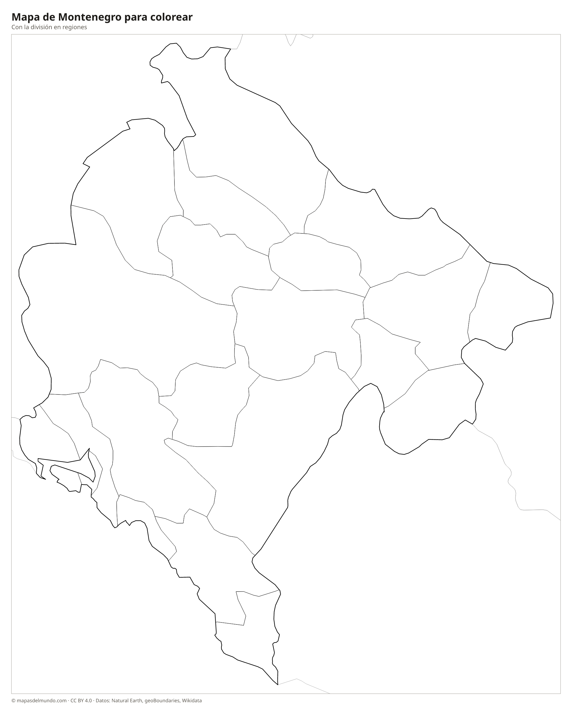 Mapa de Montenegro para colorear
