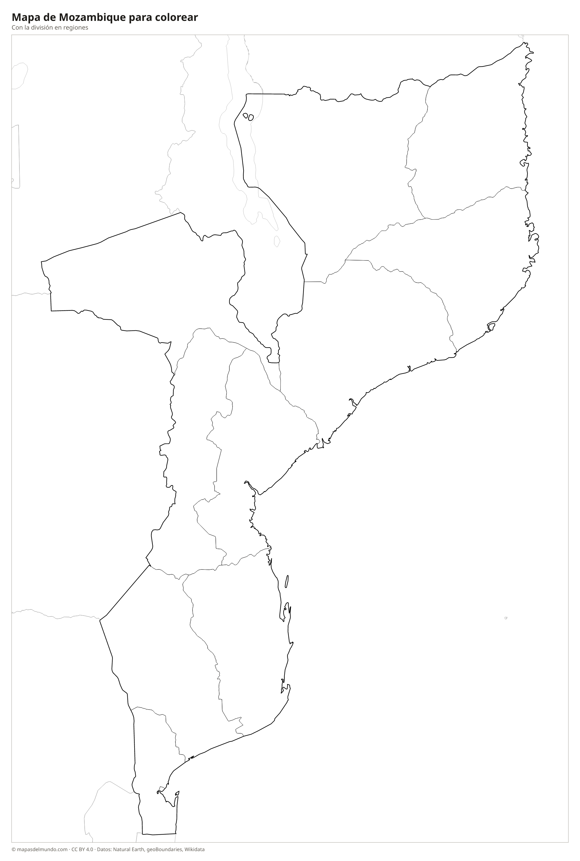 Mapa de Mozambique para colorear