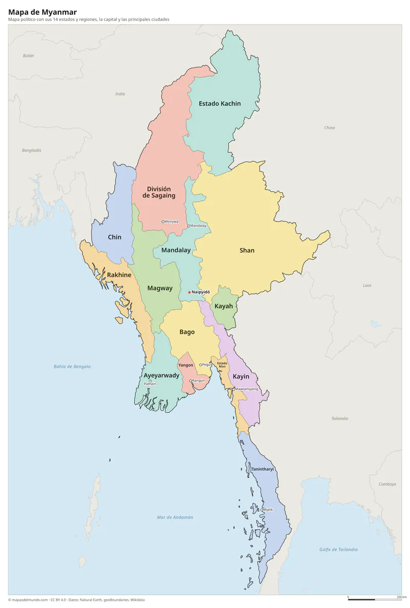 Mapa de Myanmar