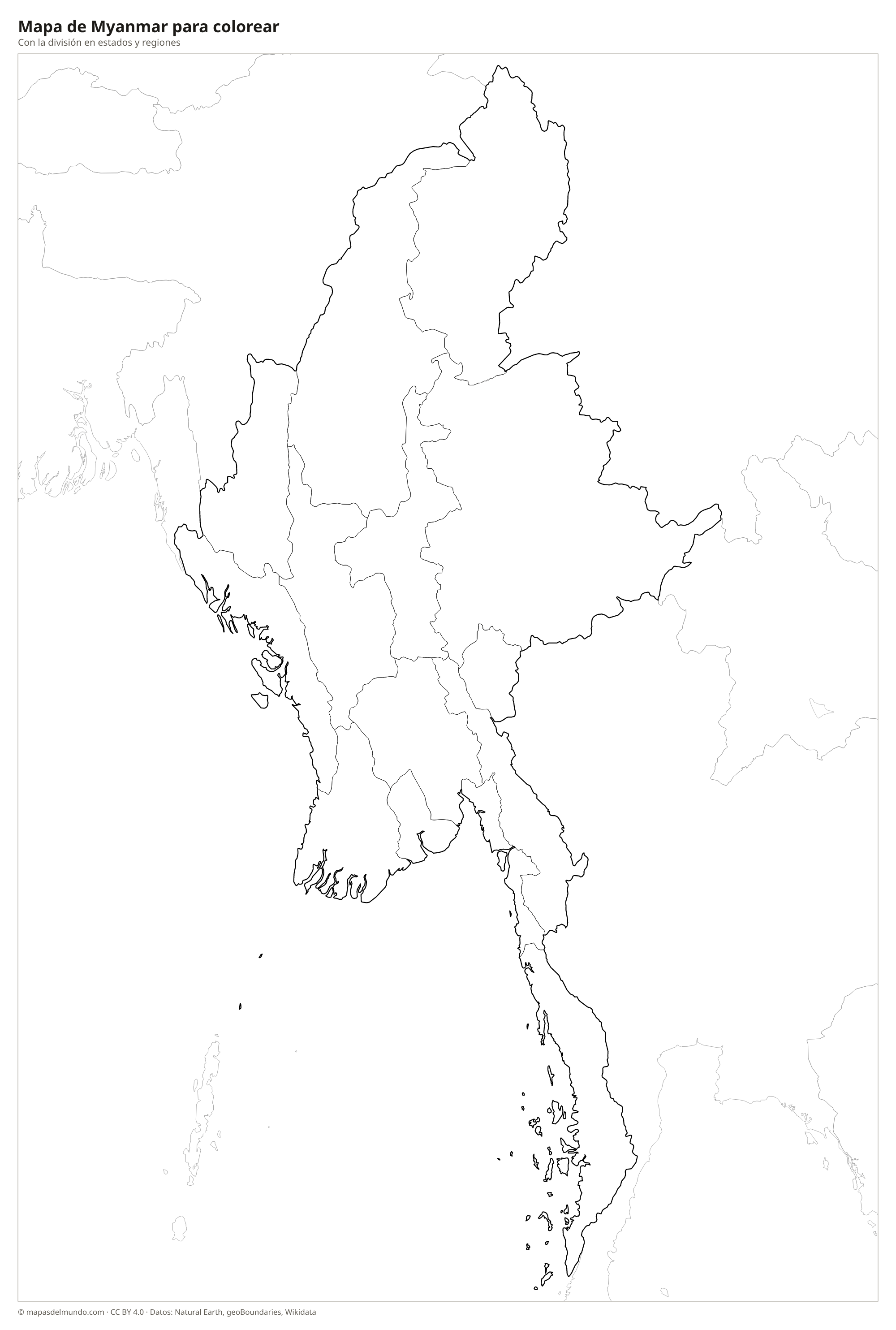 Mapa de Myanmar para colorear
