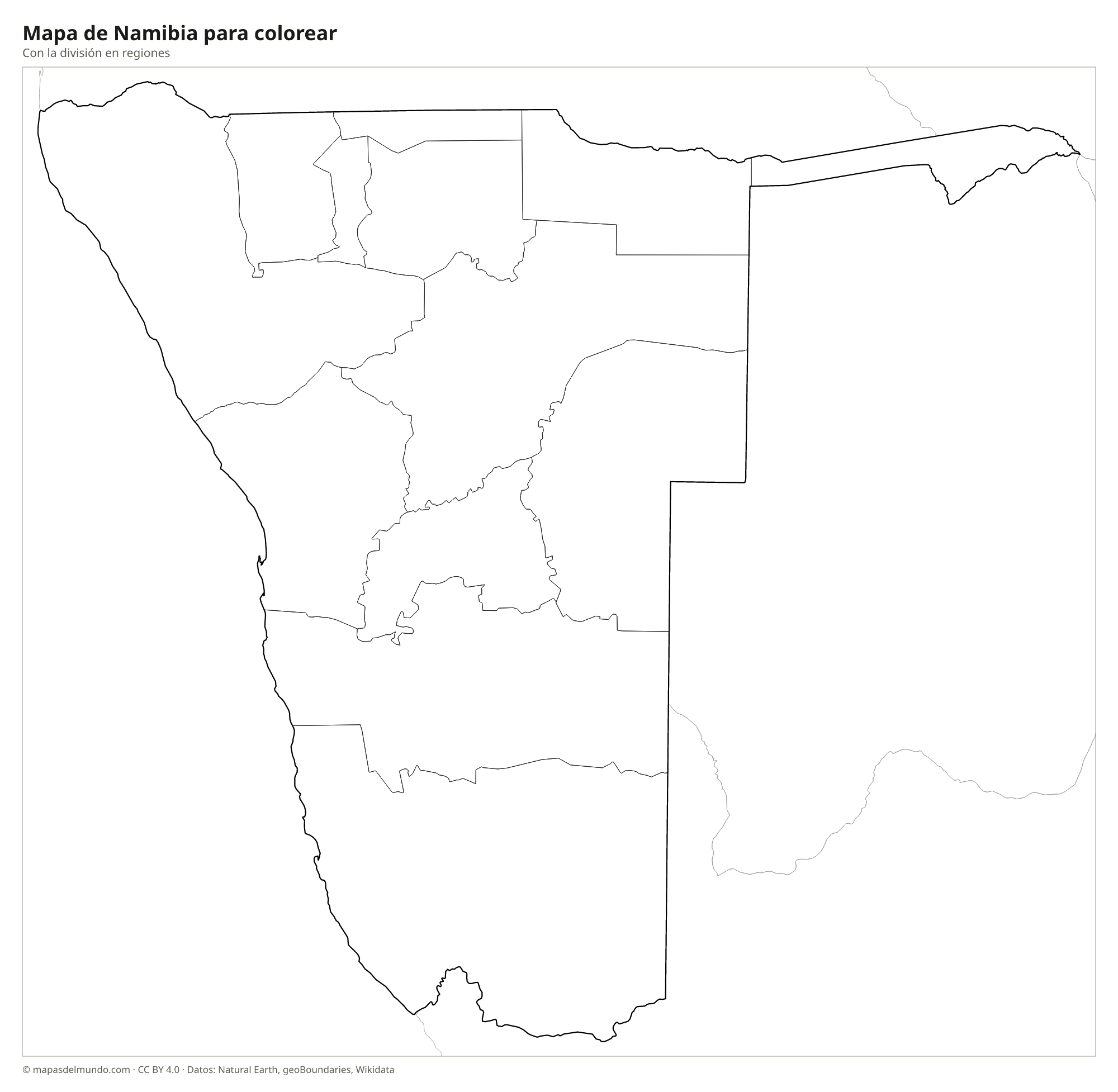 Mapa de Namibia para colorear