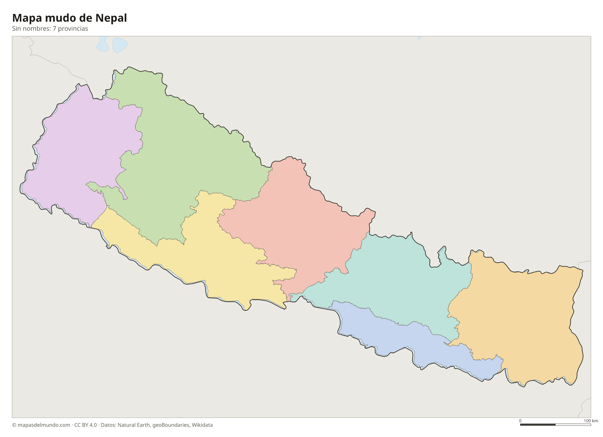 Mapa mudo de Nepal sin nombres