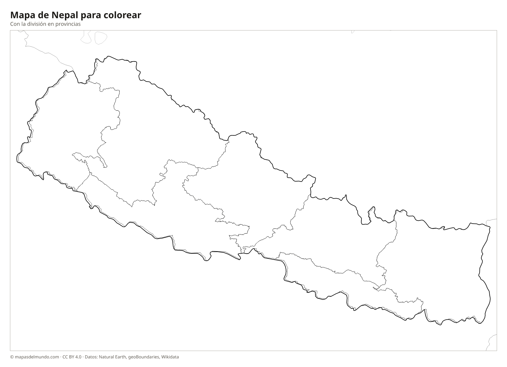 Mapa de Nepal para colorear