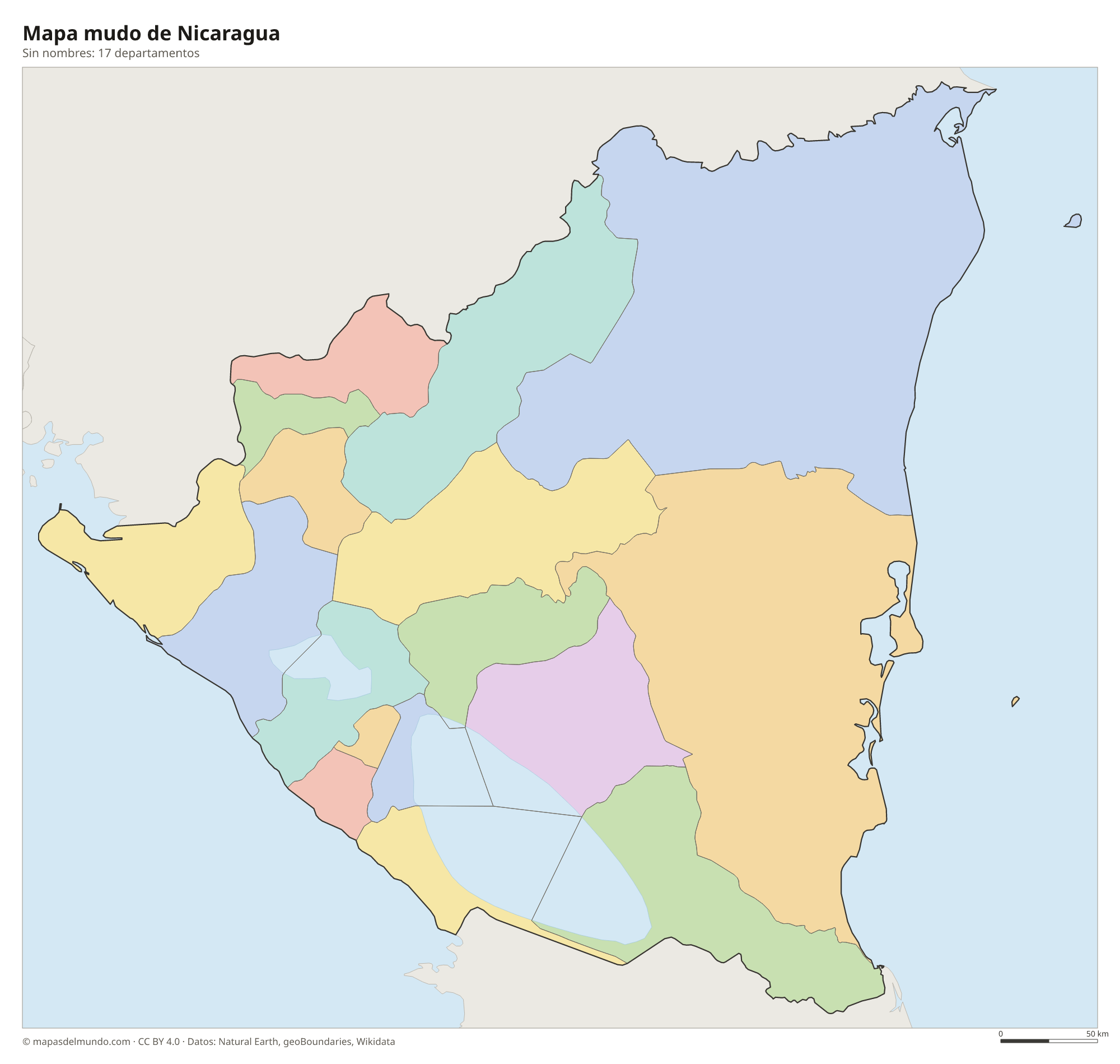 Mapa mudo de Nicaragua sin nombres