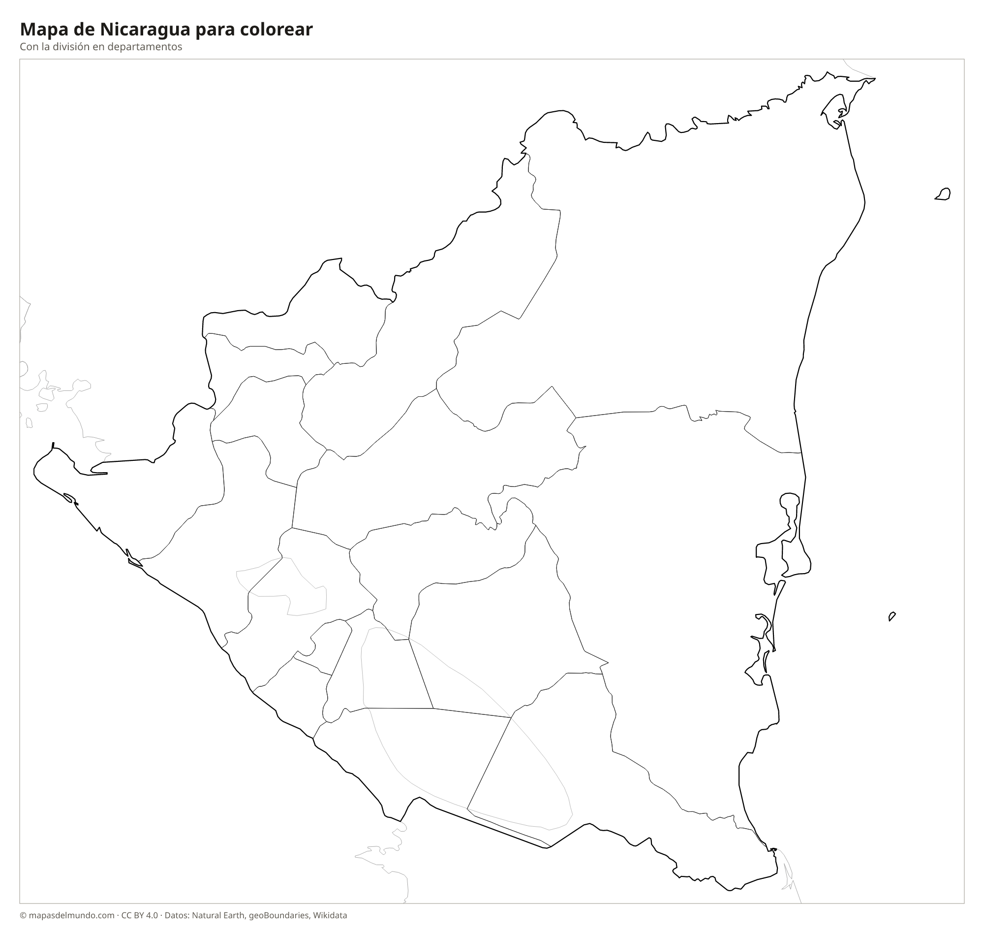 Mapa de Nicaragua para colorear