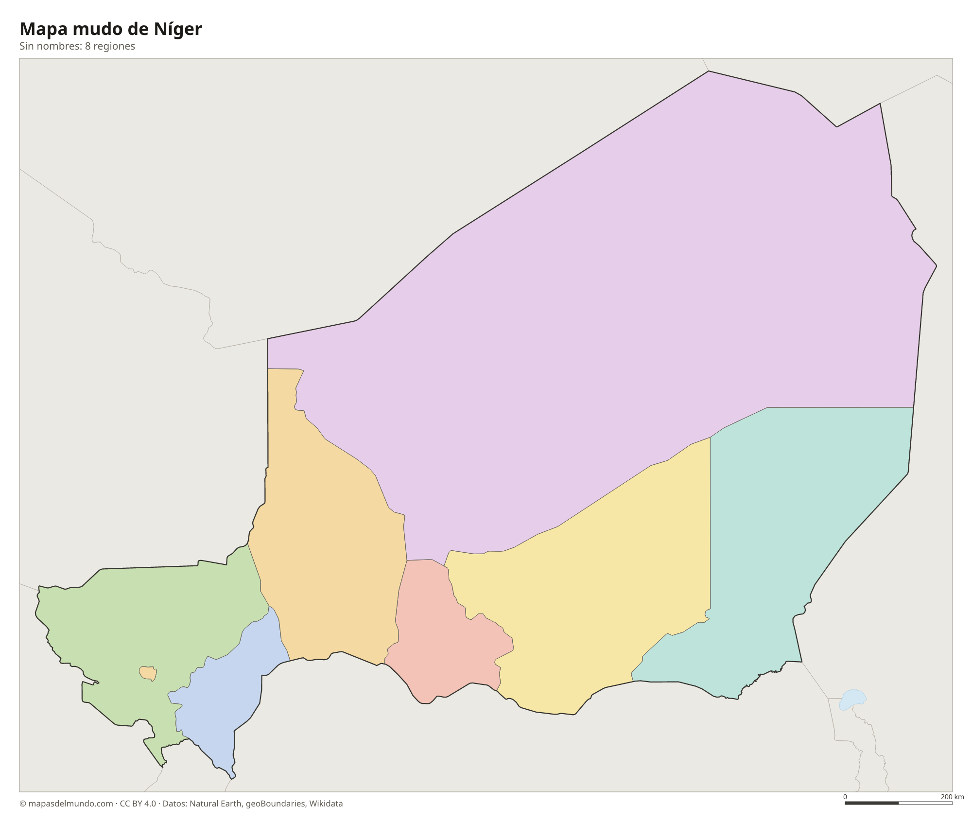 Mapa mudo de Níger sin nombres