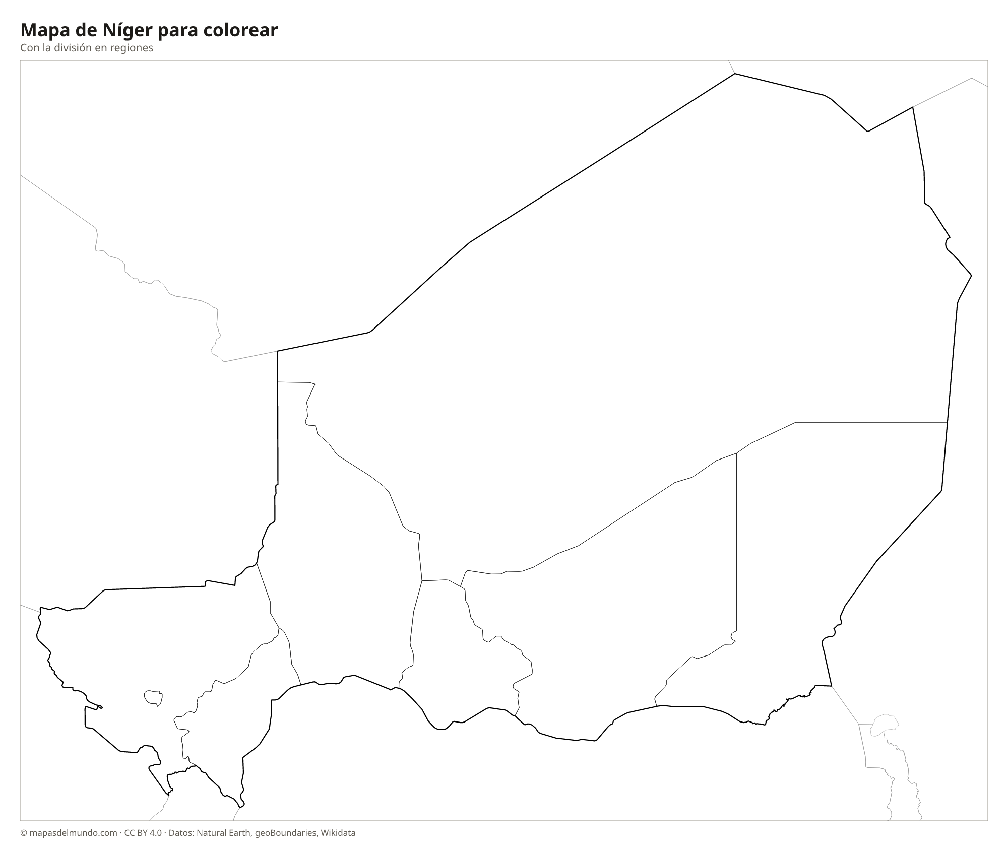 Mapa de Níger para colorear