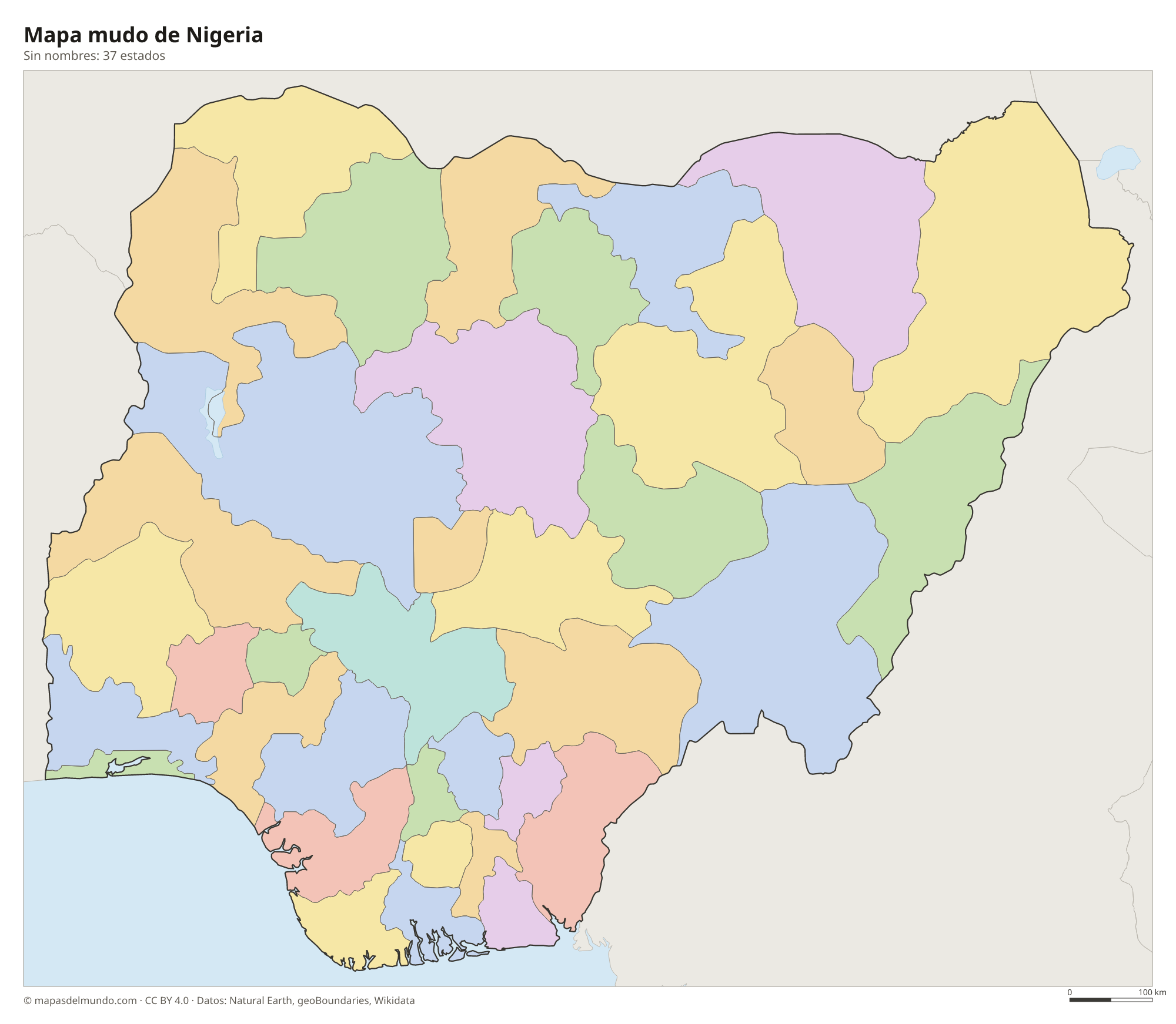 Mapa mudo de Nigeria sin nombres