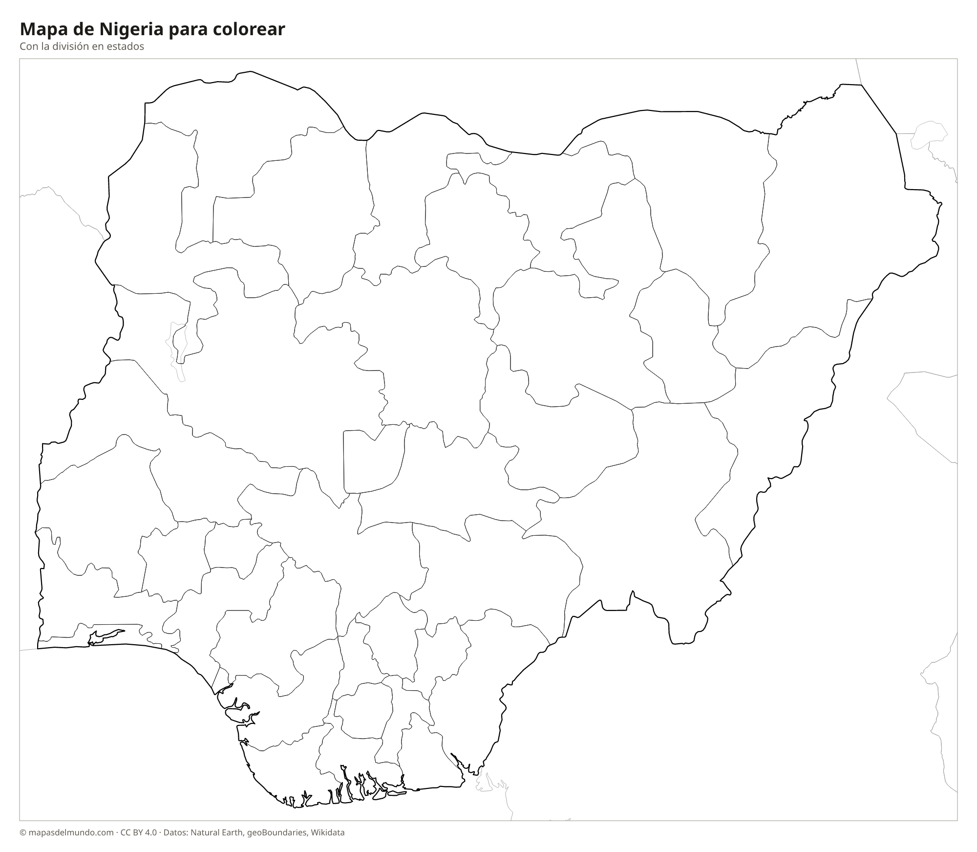 Mapa de Nigeria para colorear