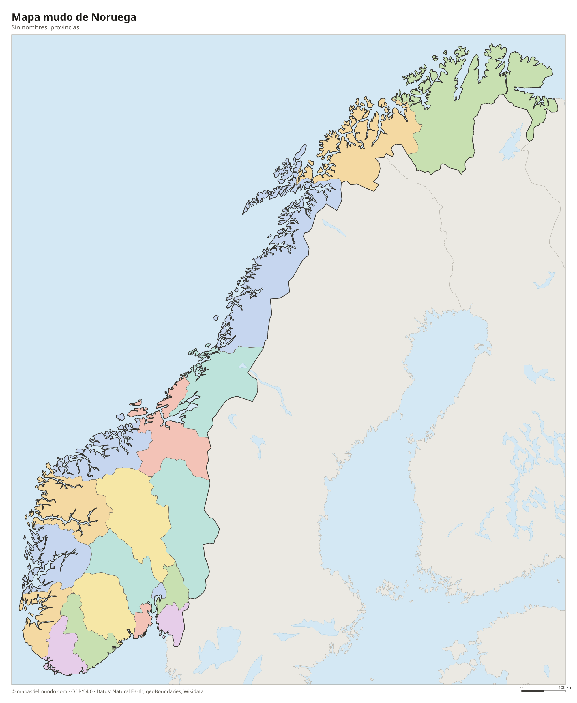 Mapa mudo de Noruega sin nombres
