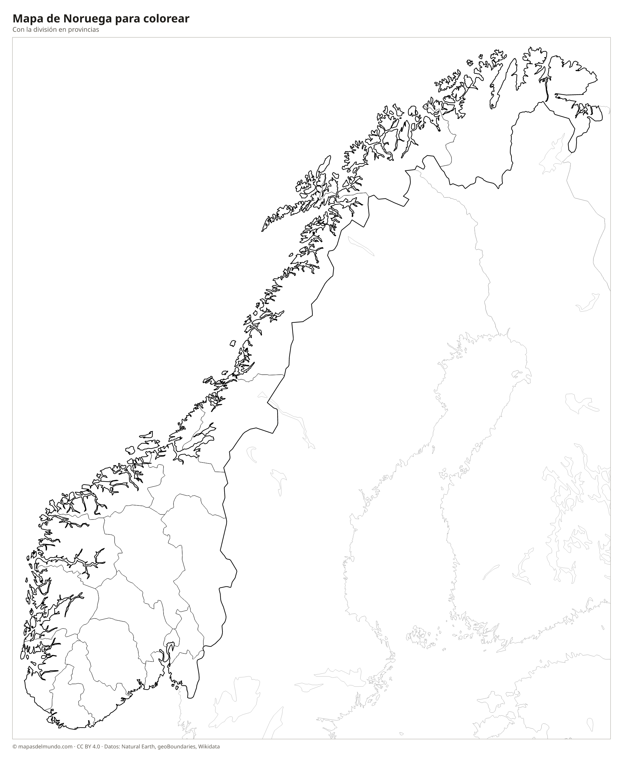 Mapa de Noruega para colorear