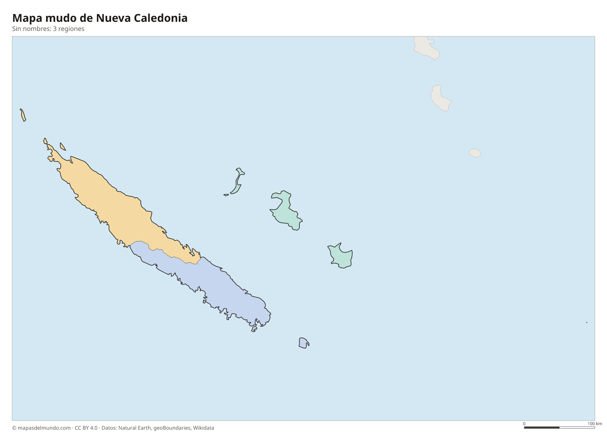 Mapa mudo de Nueva Caledonia sin nombres