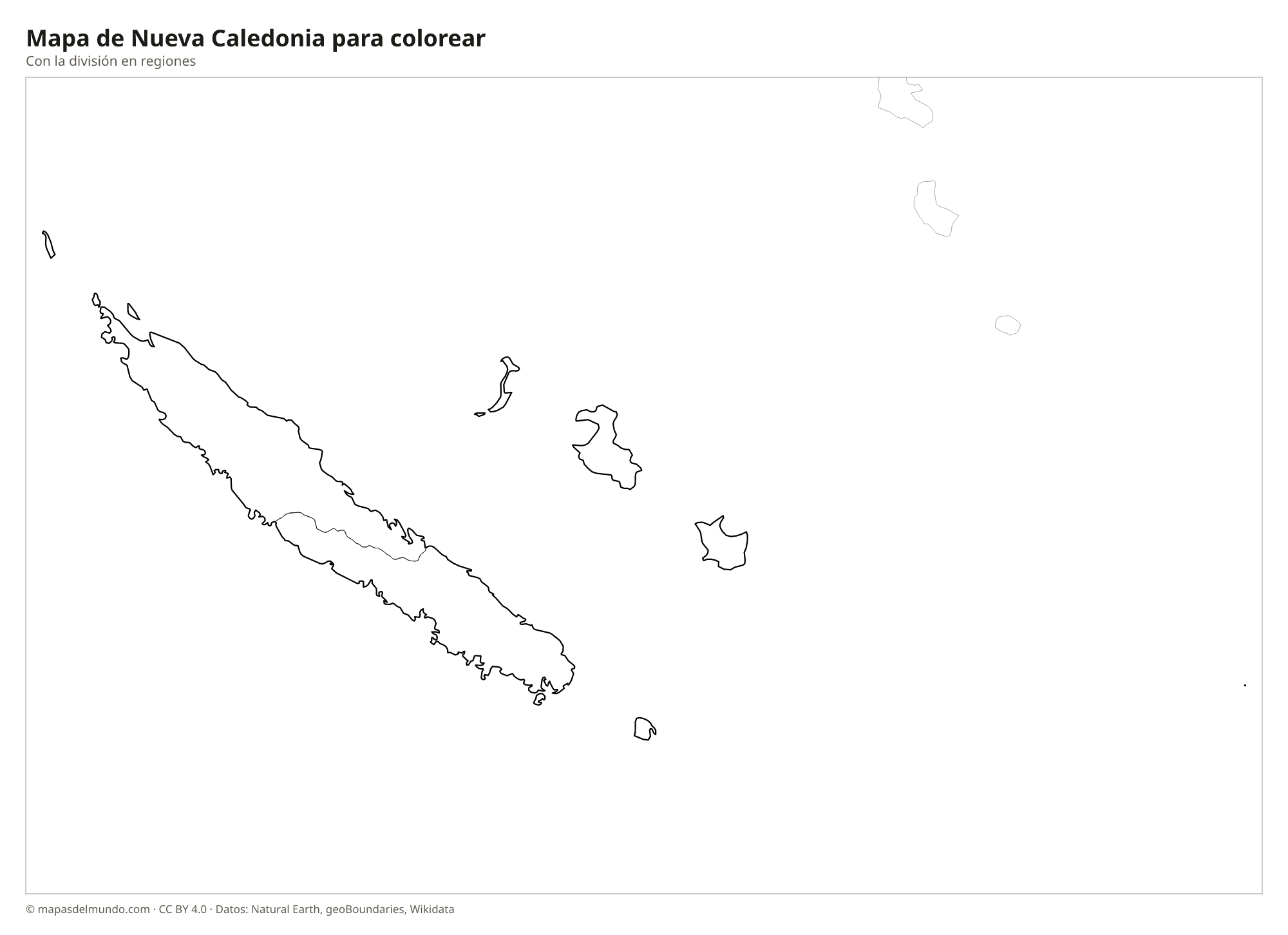 Mapa de Nueva Caledonia para colorear