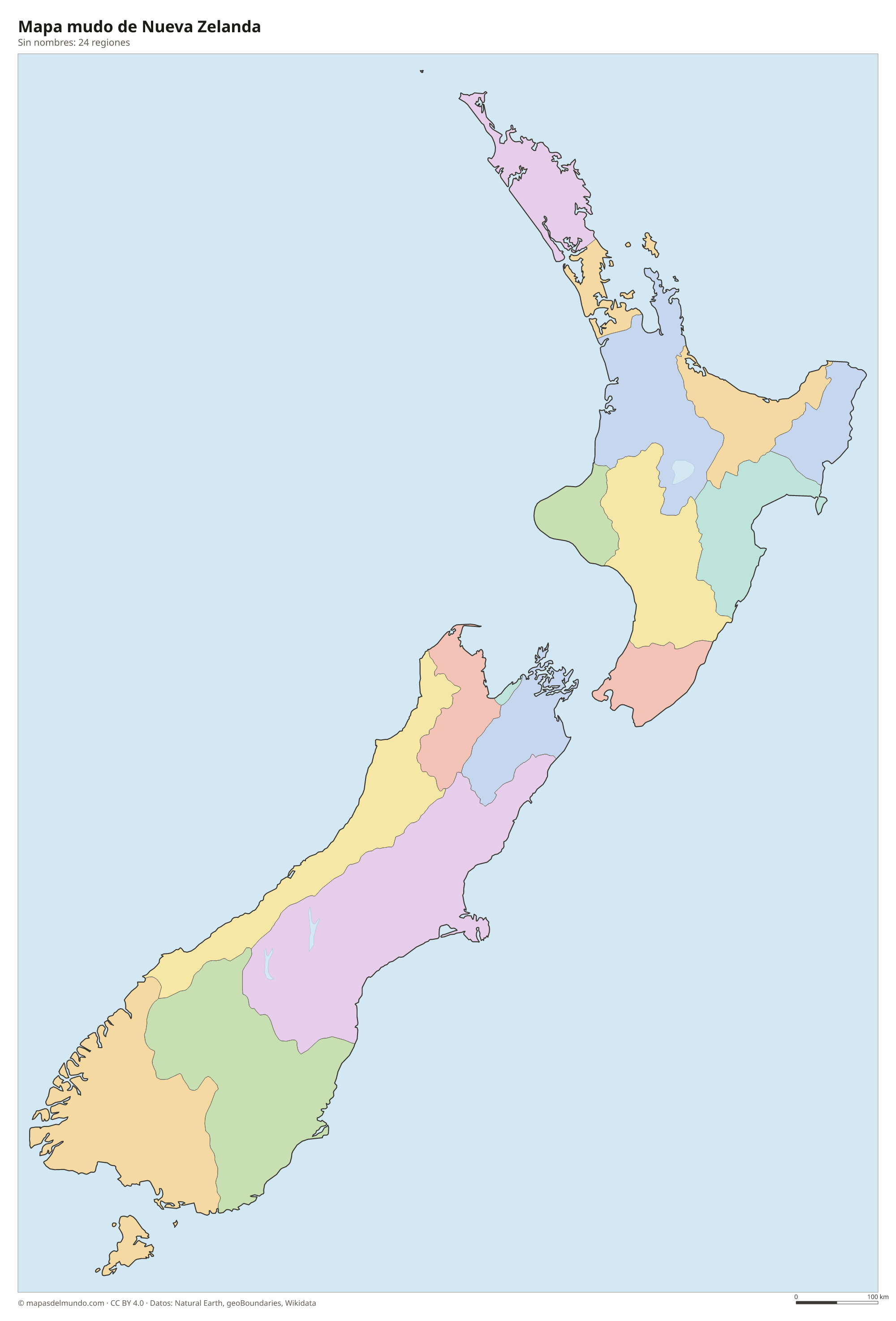 Mapa mudo de Nueva Zelanda sin nombres