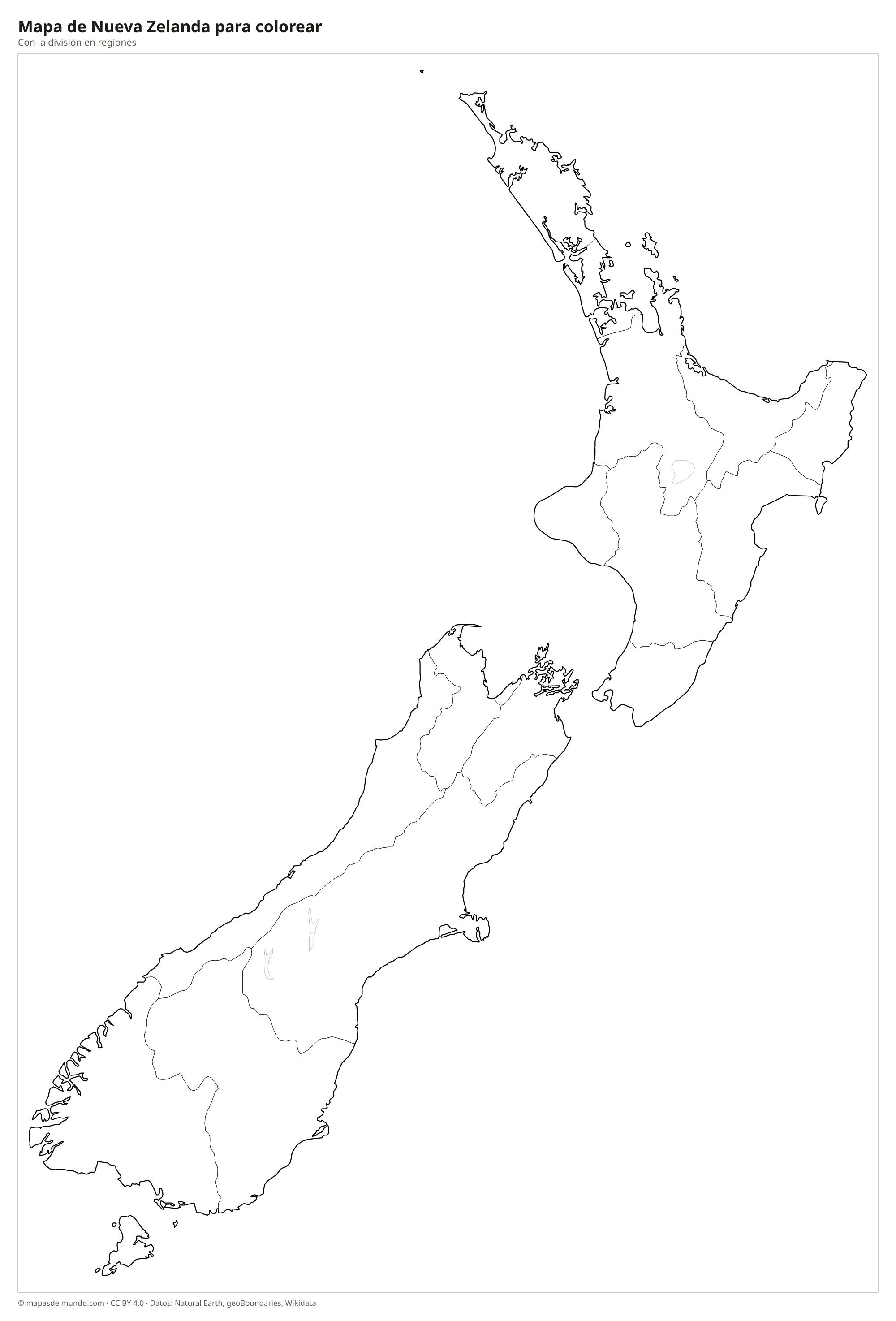 Mapa de Nueva Zelanda para colorear