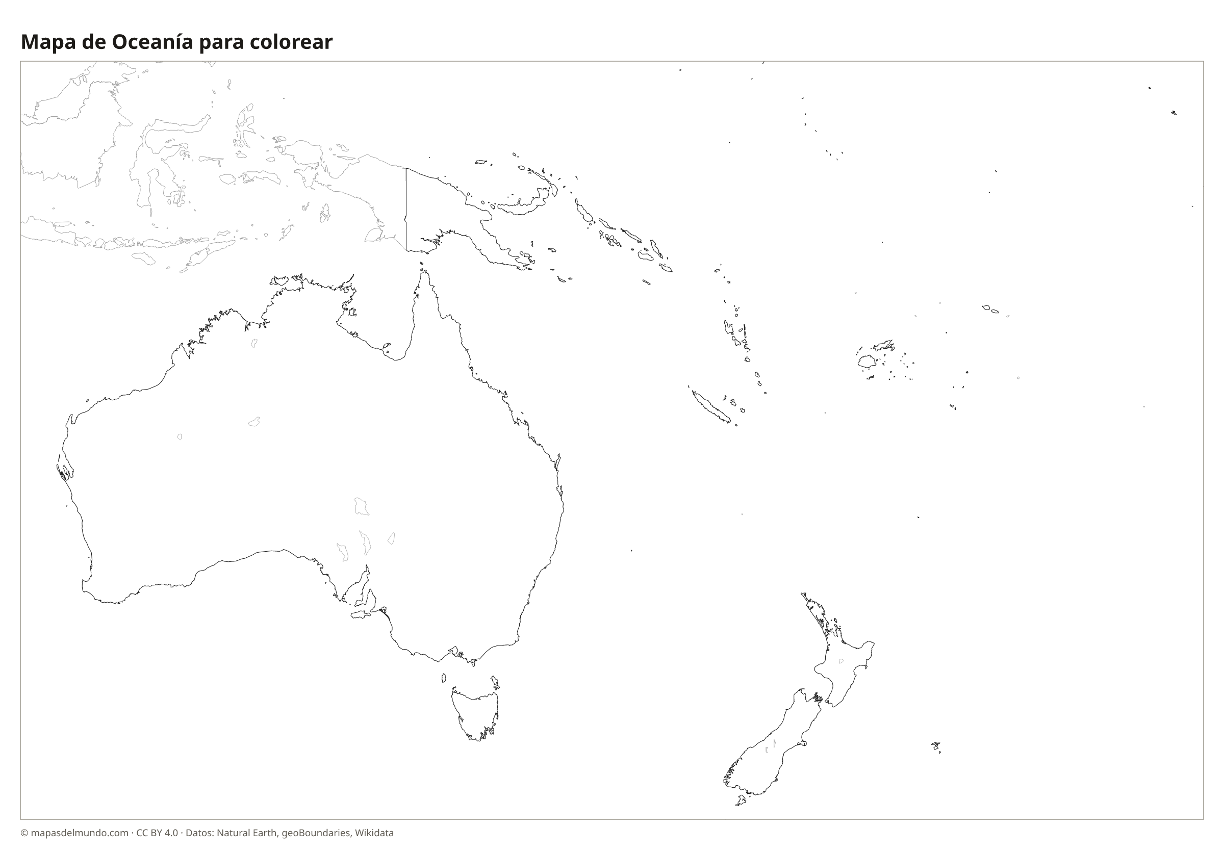 Mapa de Oceanía para colorear