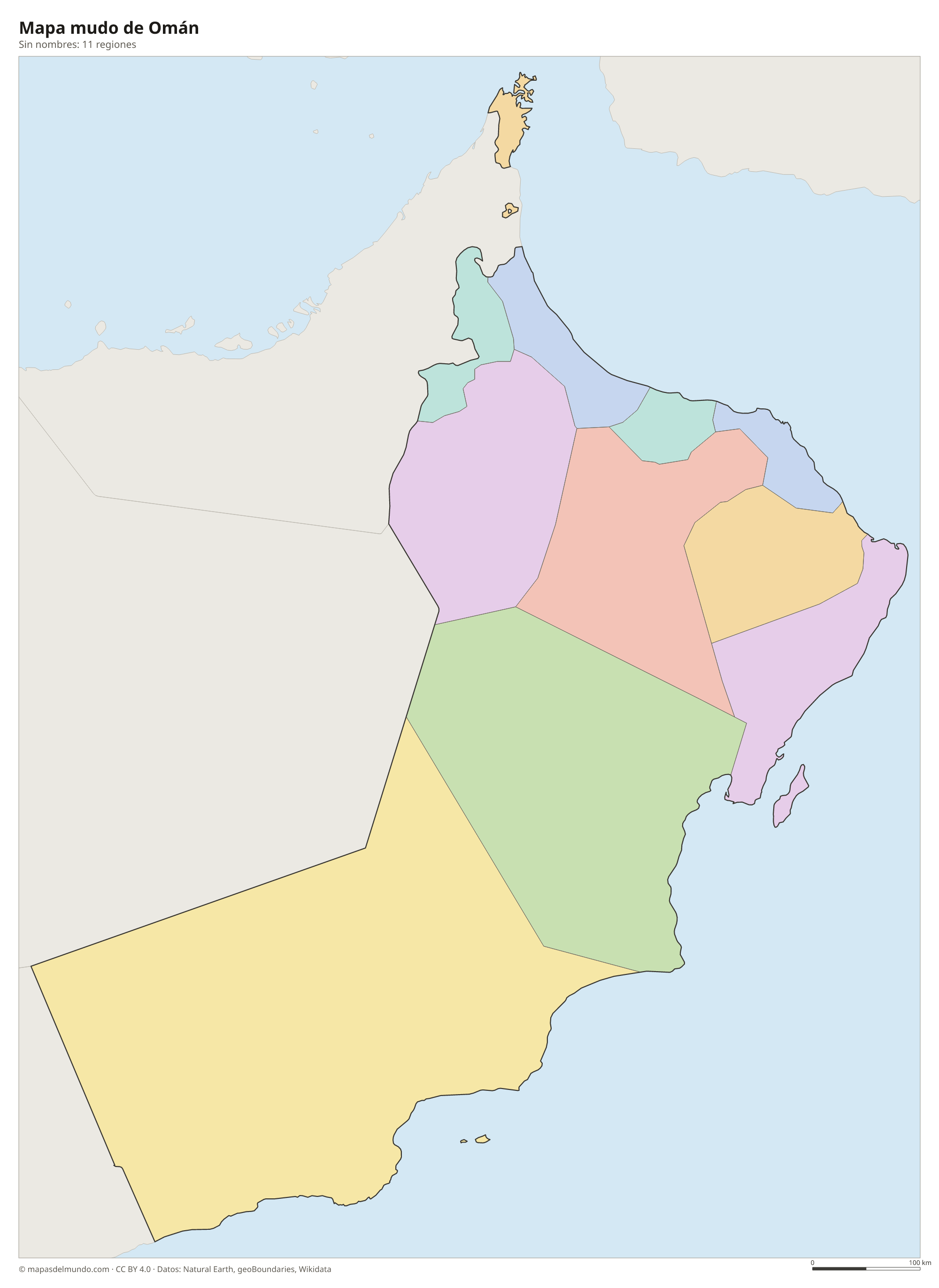 Mapa mudo de Omán sin nombres