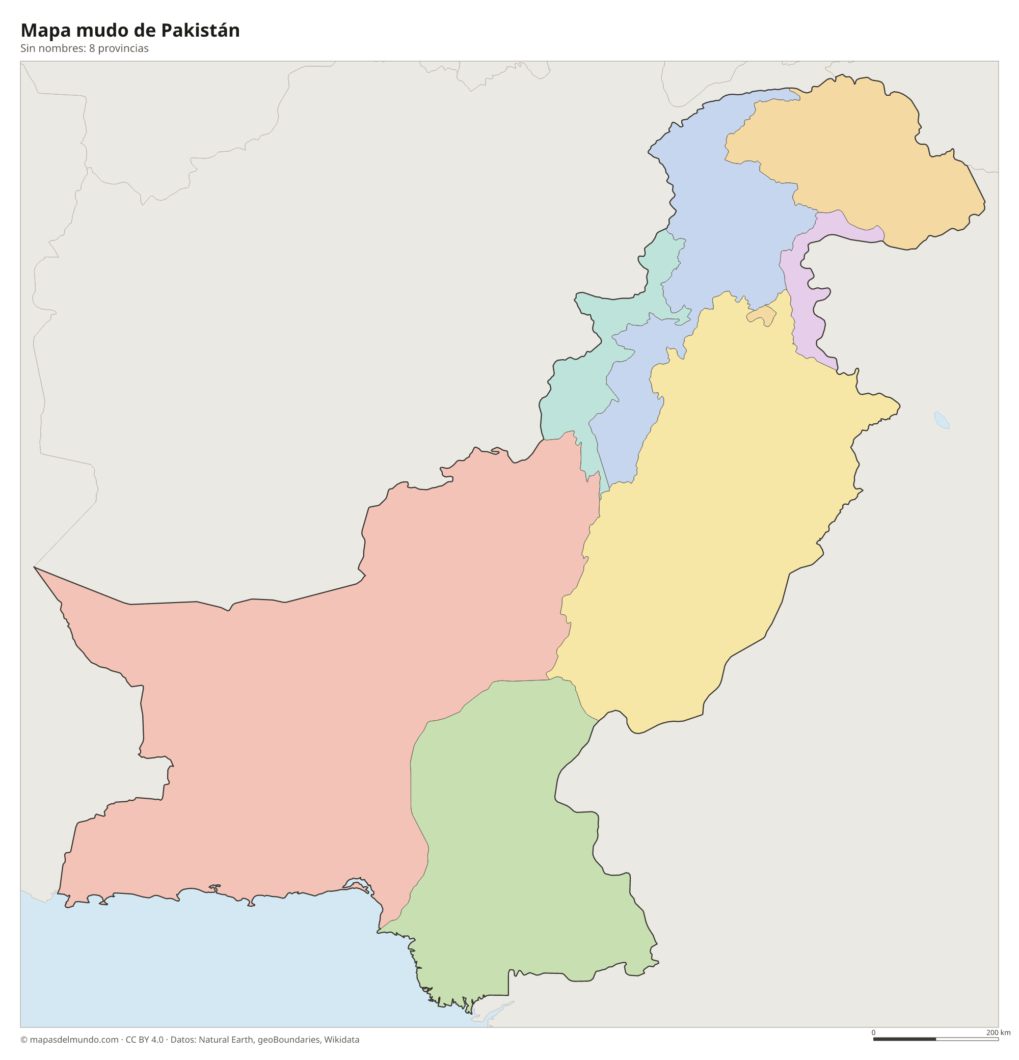 Mapa mudo de Pakistán sin nombres