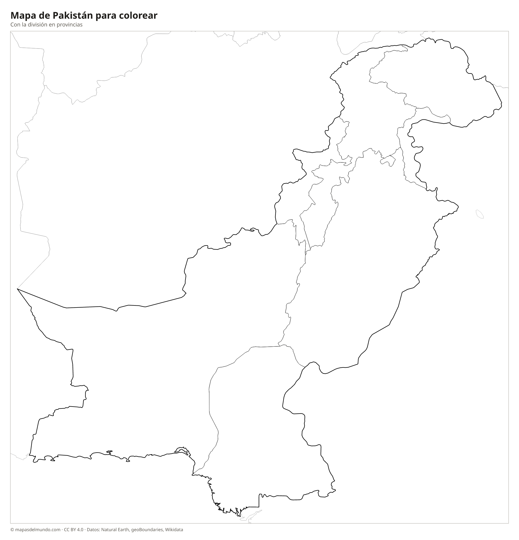 Mapa de Pakistán para colorear